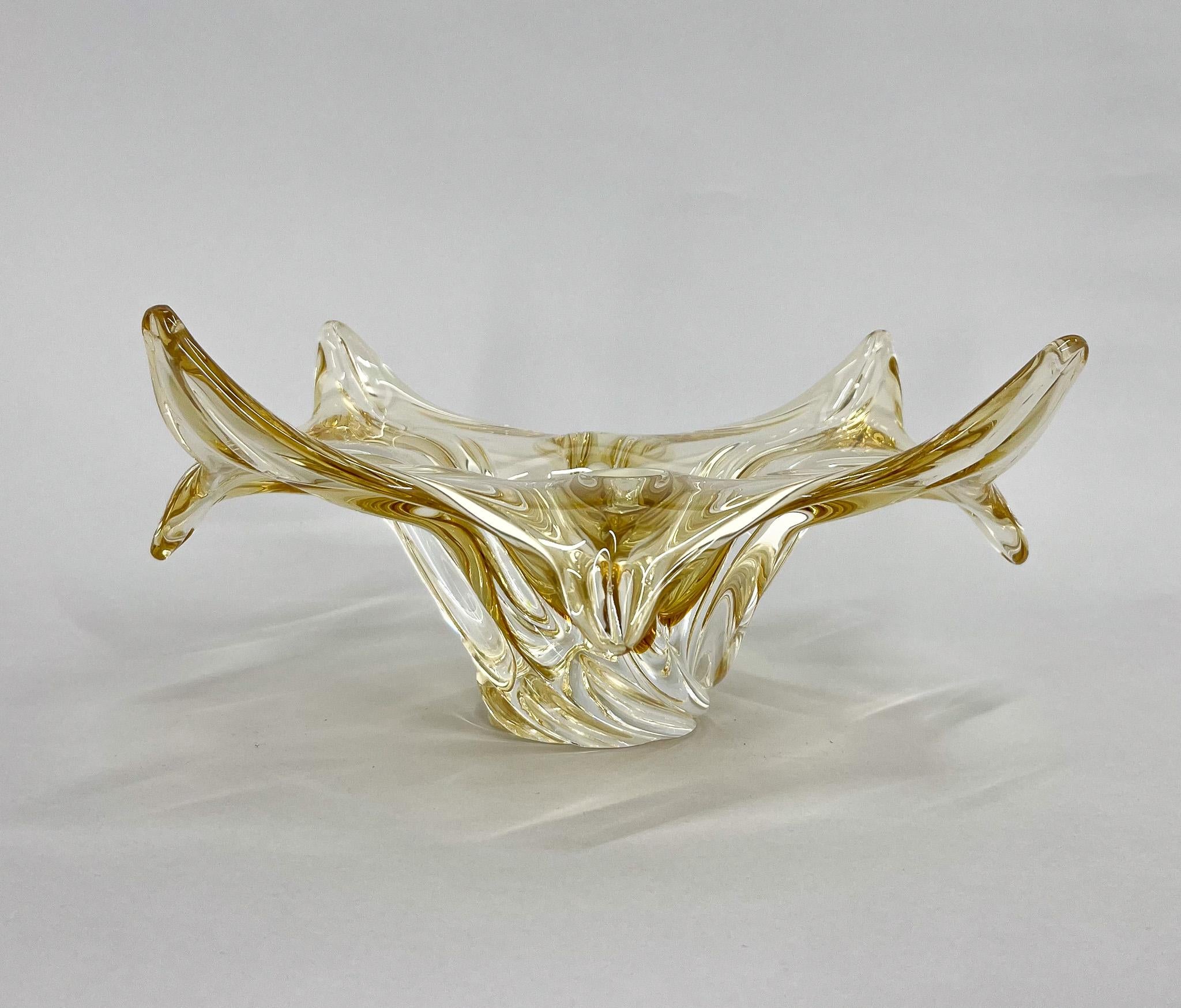 Heavy glass bowl designed by Josef Hospodka in the 1960s and manufactured by Chribska glassworks in Czechoslovakia. 