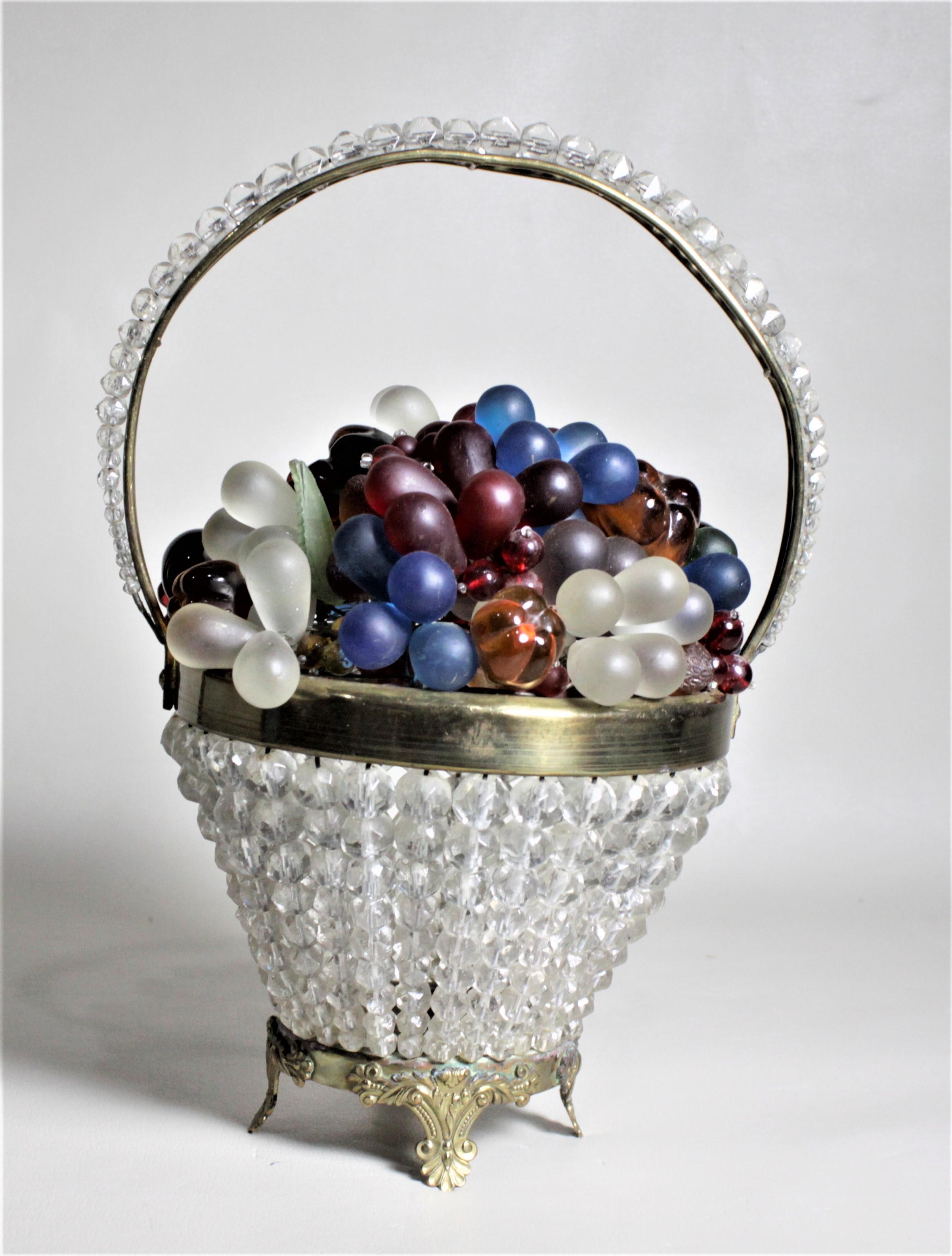 Metal Czech Art Glass Figural Fruit and Flower Basket Lamp or Accent Light For Sale
