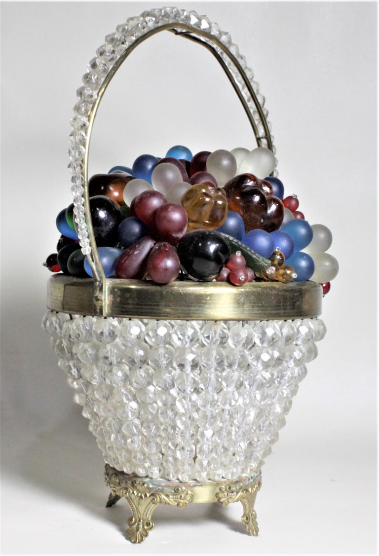 Art Deco Czech Art Glass Figural Fruit and Flower Basket Lamp or Accent Light For Sale