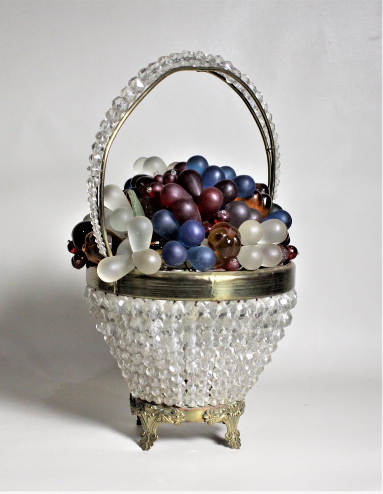 Czech Art Glass Figural Fruit and Flower Basket Lamp or Accent Light In Good Condition For Sale In Hamilton, Ontario