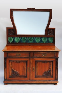 Czech Art Nouveau Dressing Table with Mirror, Walnut, Restored, 1910s