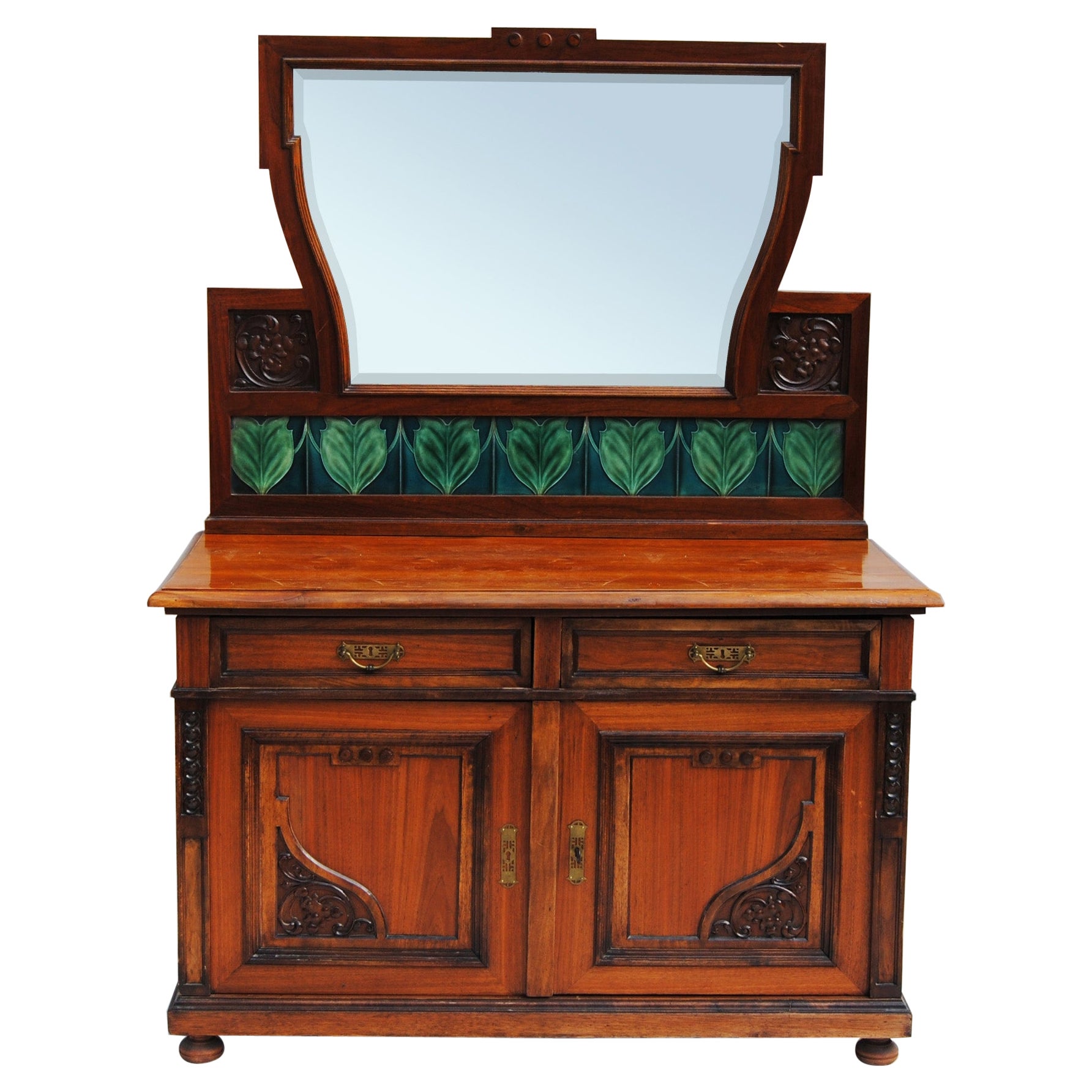 Czech Art Nouveau Dressing Table with Mirror, Walnut, Restored, 1910s