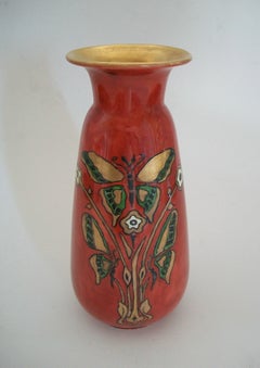 Czech Art Nouveau Hand Painted & Gilded Vase, Signed, circa 1900