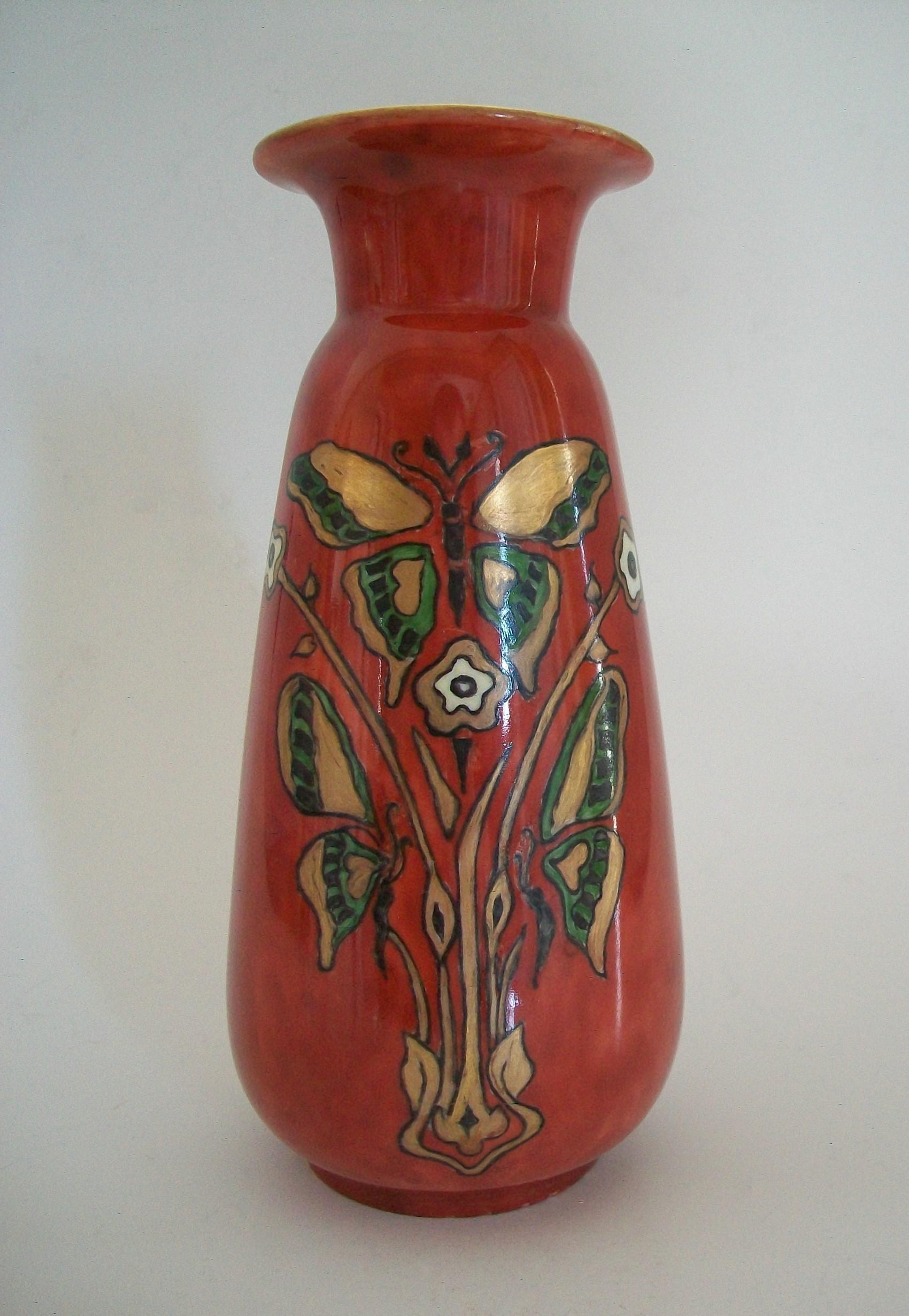 Gilt Czech Art Nouveau Hand Painted & Gilded Vase, Signed, circa 1900 For Sale