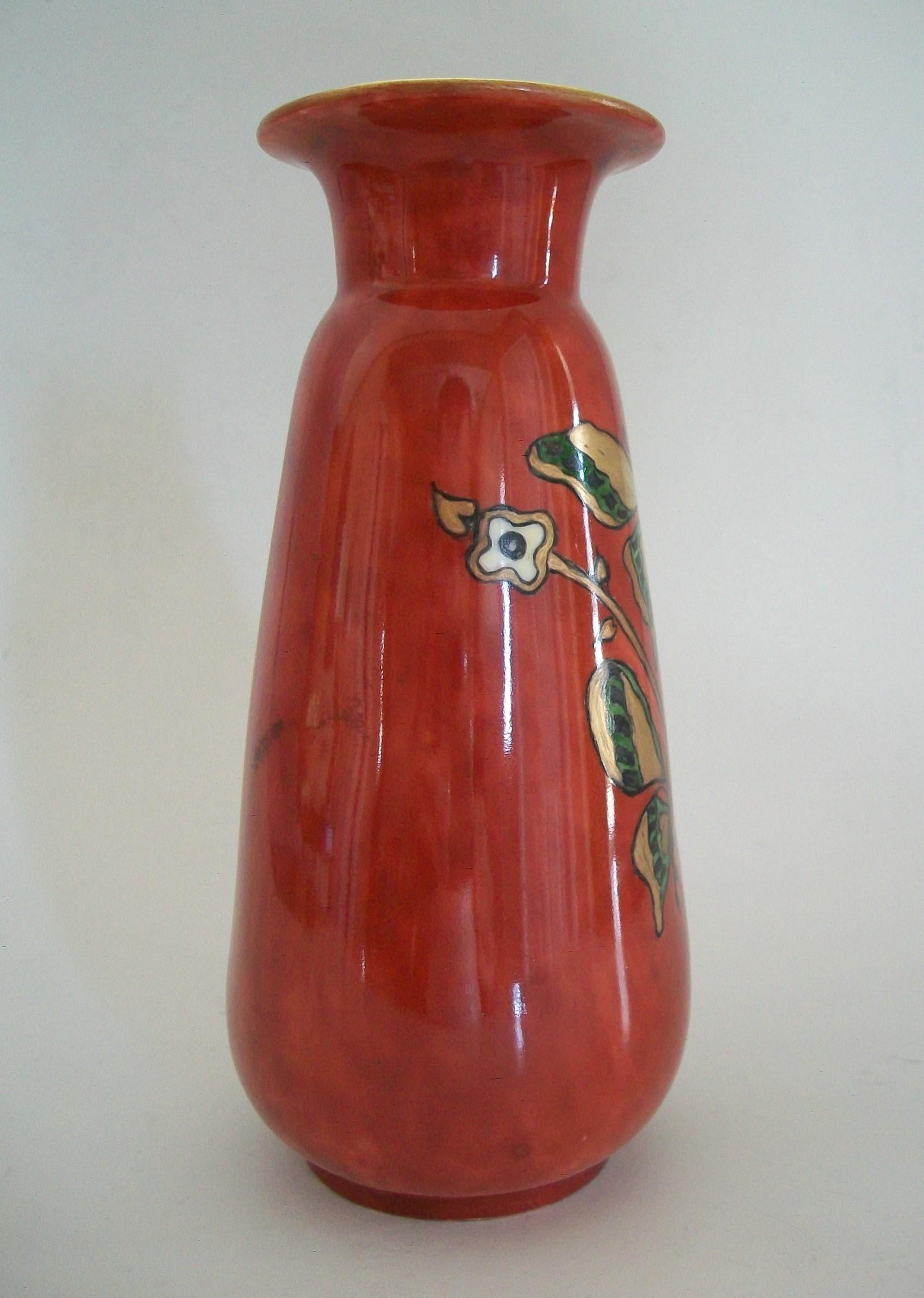 Czech Art Nouveau Hand Painted & Gilded Vase, Signed, circa 1900 For Sale 1