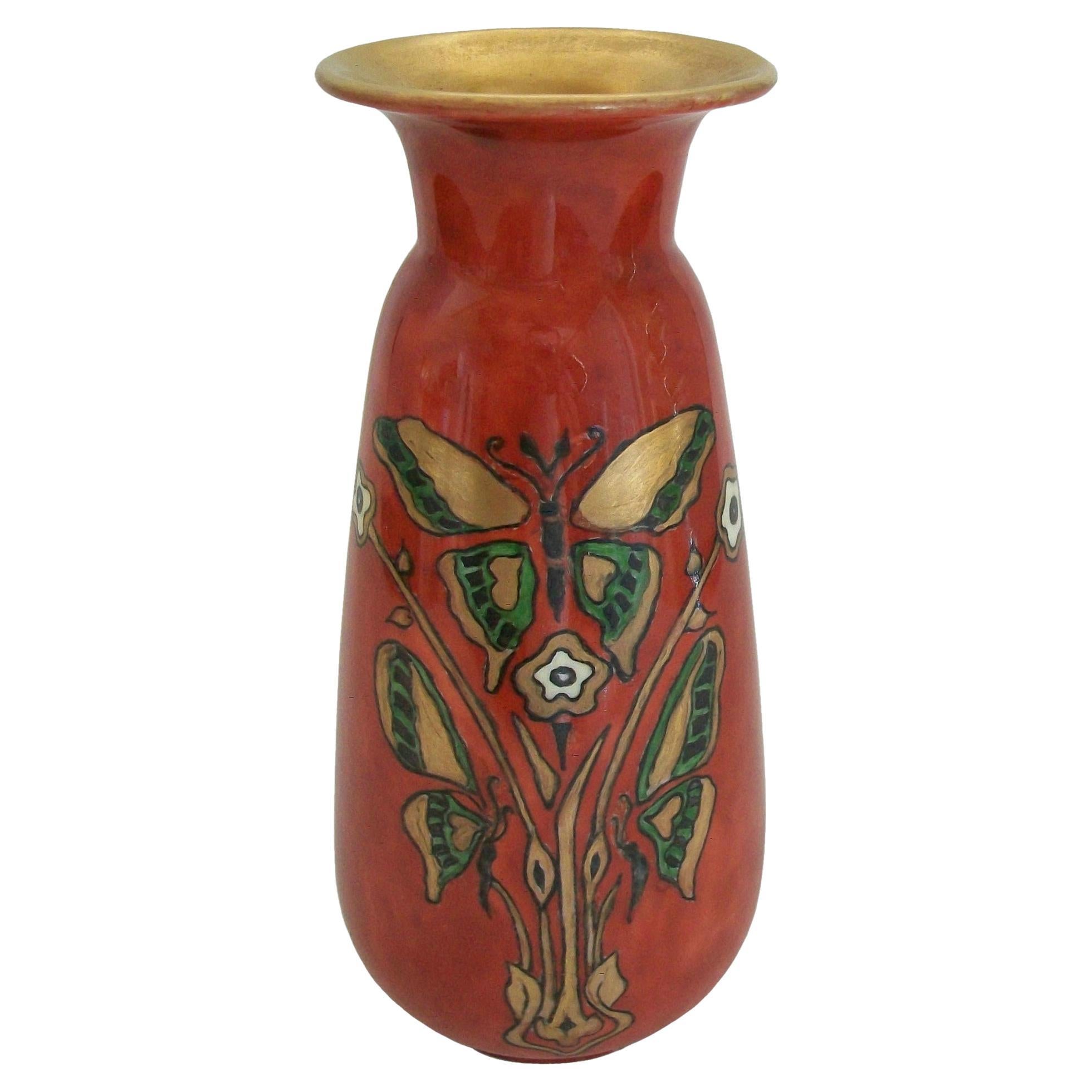 Czech Art Nouveau Hand Painted & Gilded Vase, Signed, circa 1900