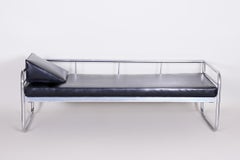 Czech Bauhaus Black Tubular Chrome Sofa by Hynek Gottwald, New Upholstery, 1930s