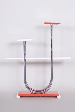 Czech Bauhaus Chrome Flower Stand by Robert Slezák, Lacquered Wood, 1930s