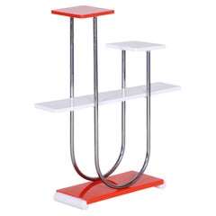 Czech Bauhaus Chrome Flower Stand by Robert Slezák, Lacquered Wood, 1930s