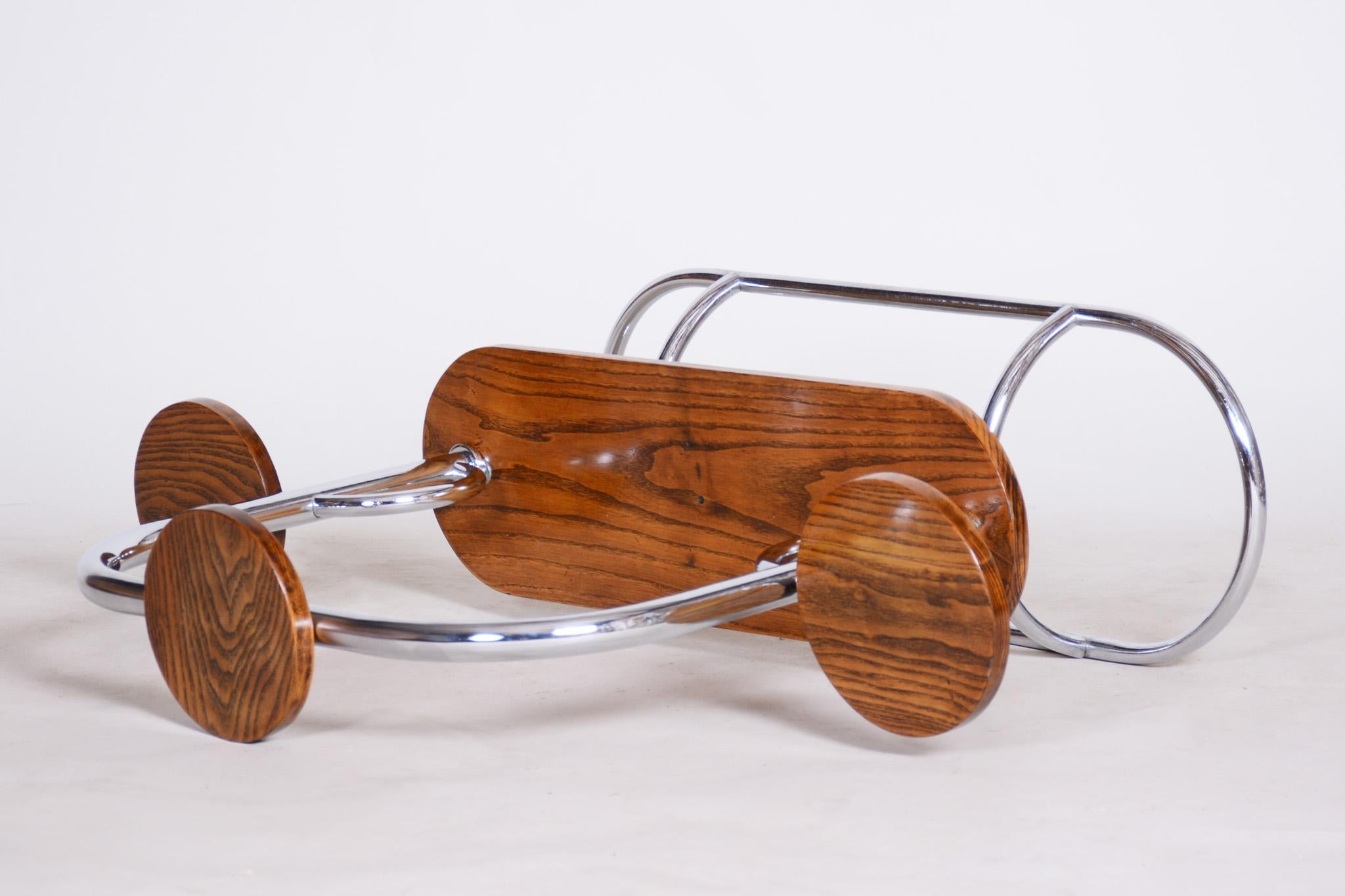 Czech Bauhaus Chrome Flower Stand Made Out of Oak, Lacquered, 1930s For Sale 6