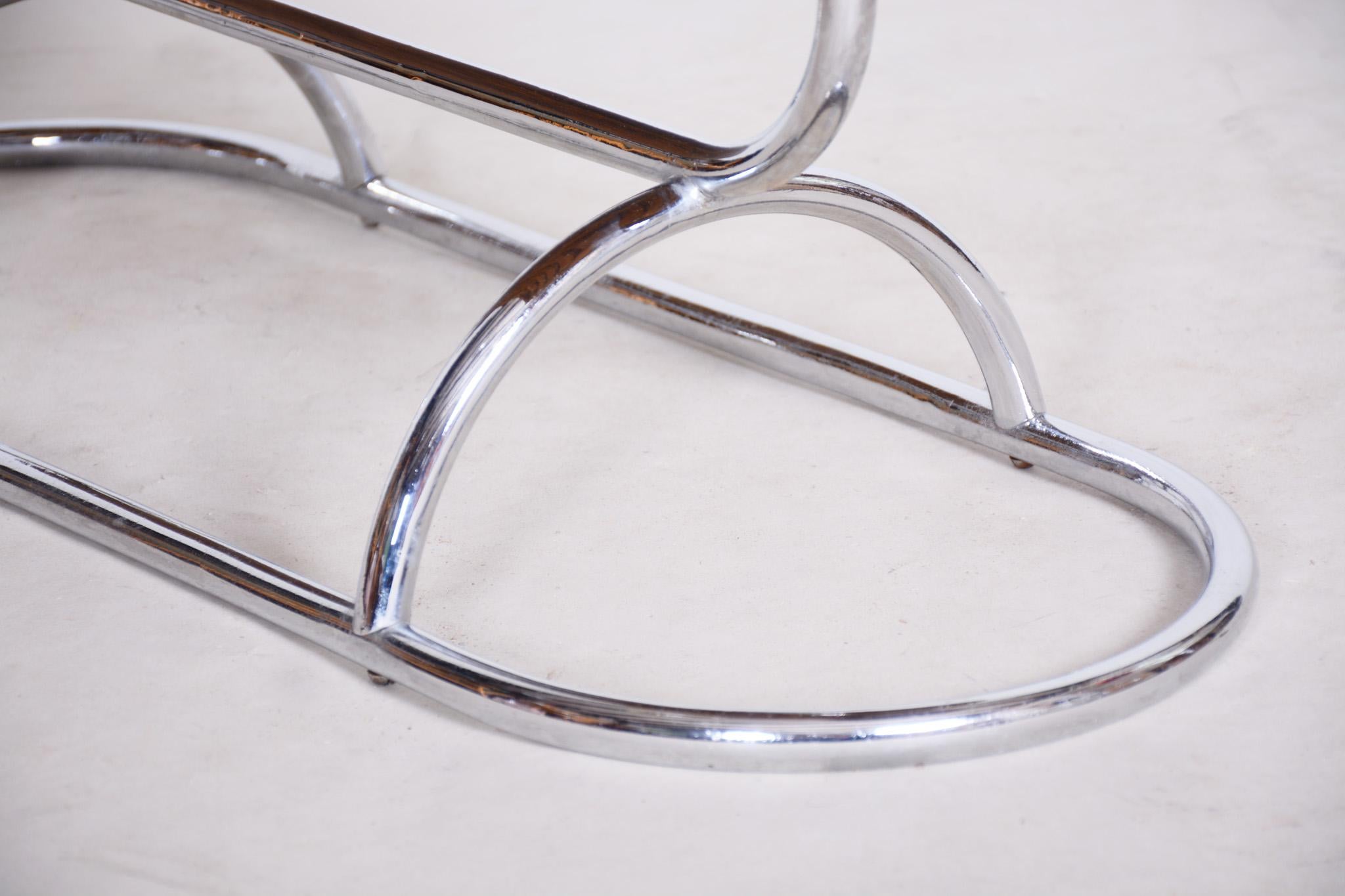 Czech Bauhaus Chrome Flower Stand Made Out of Oak, Lacquered, 1930s For Sale 1