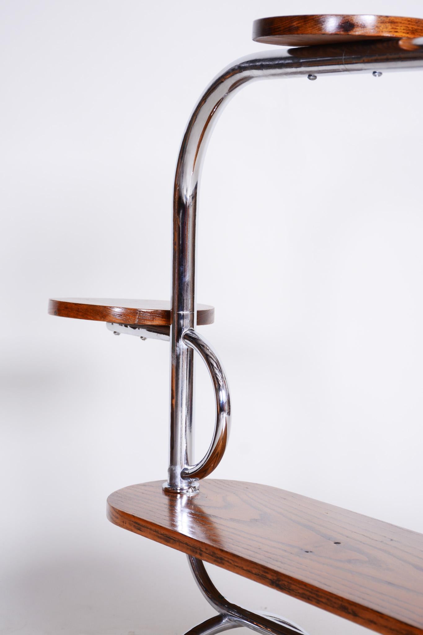 Czech Bauhaus Chrome Flower Stand Made Out of Oak, Lacquered, 1930s For Sale 2