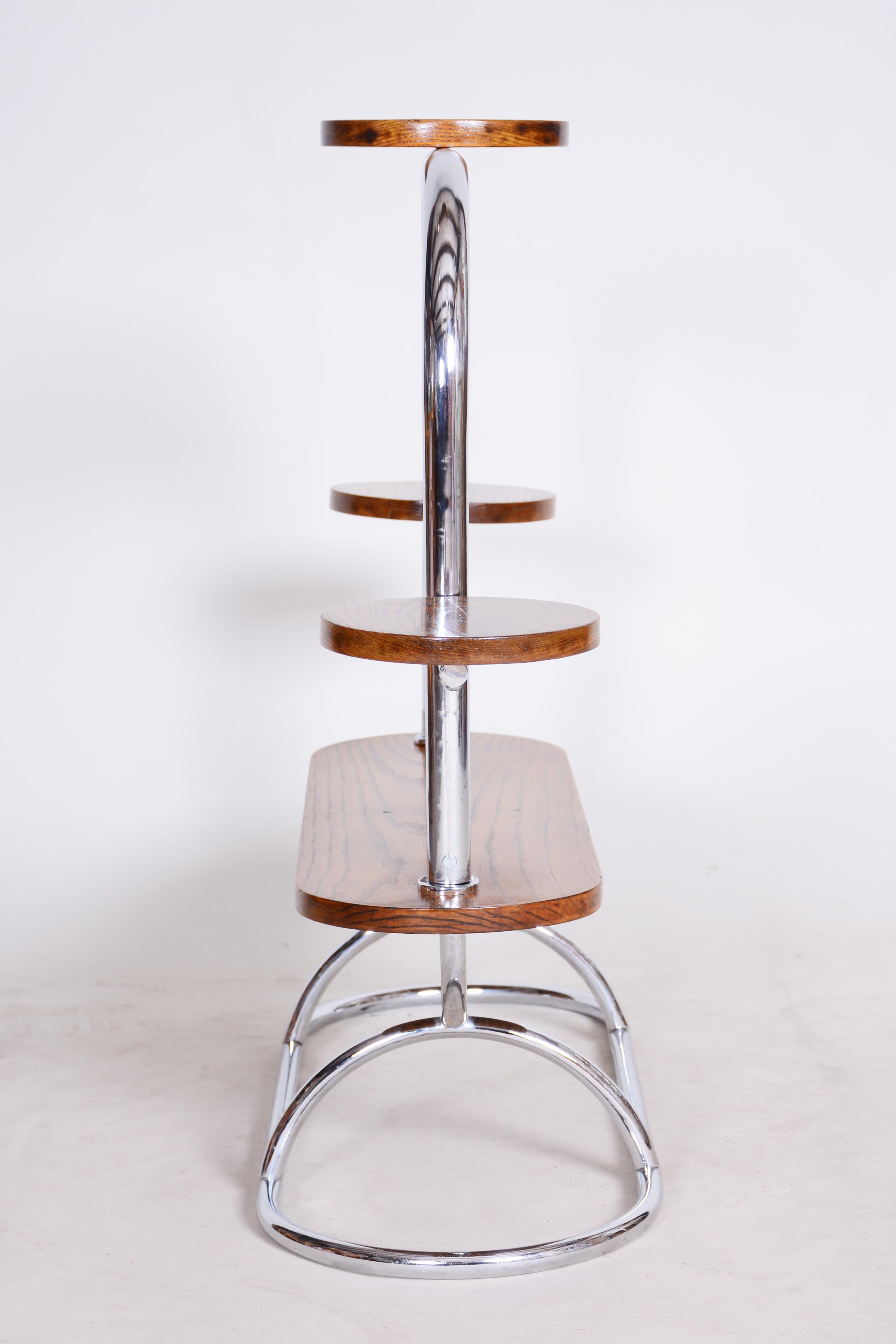 Czech Bauhaus Chrome Flower Stand Made Out of Oak, Lacquered, 1930s For Sale 3
