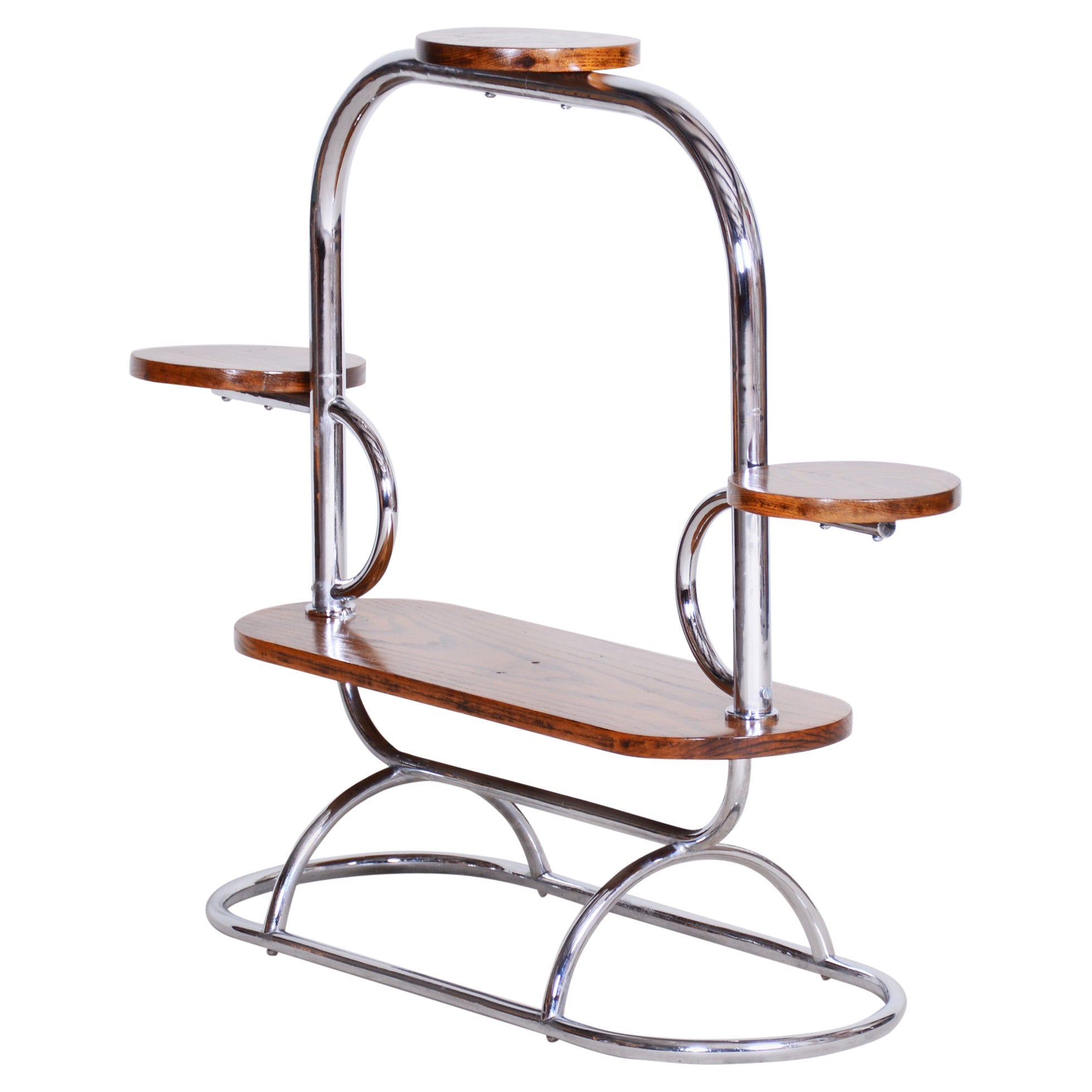 Portafiori ceco Bauhaus cromato in Oak, laccato, anni '30
