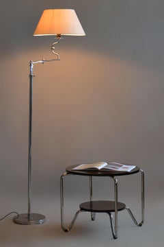 Czech Bauhaus Floor Lamp, Textile Lamp Shade, Chrom-Plated Steel, 1920s