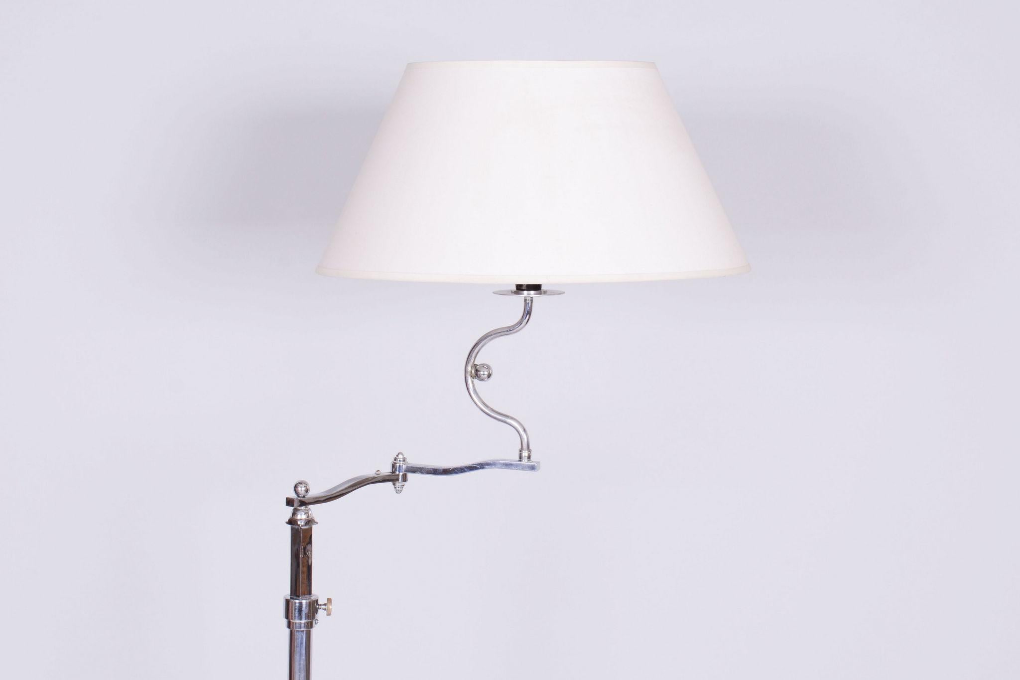 20th Century Czech Bauhaus Floor Lamp, Textile Lamp Shade, Chrom-Plated Steel, 1920s For Sale