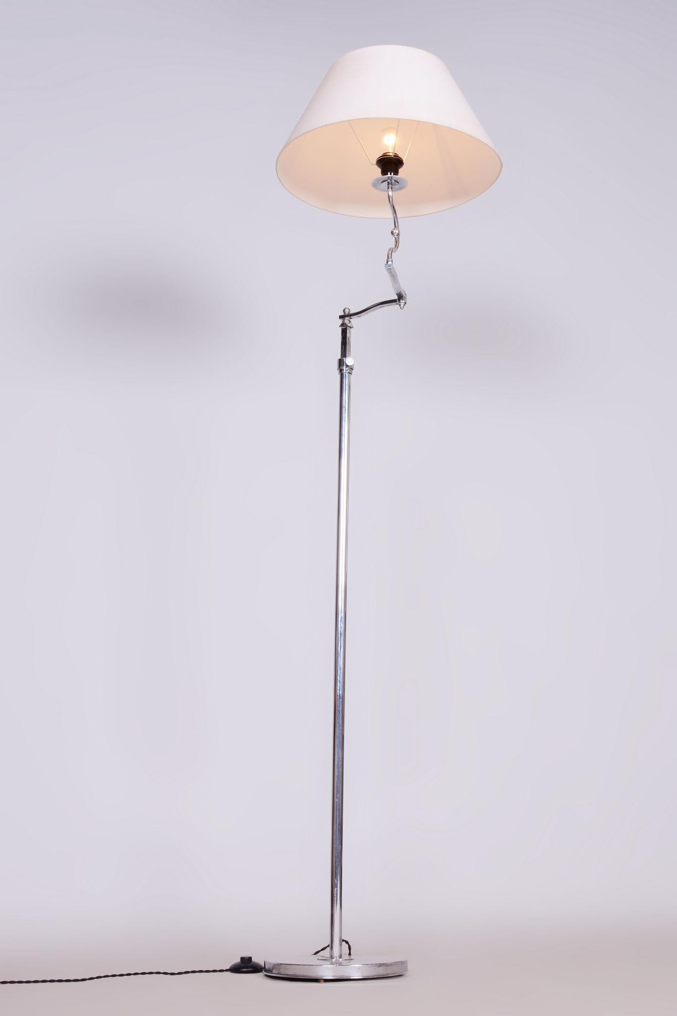 Czech Bauhaus Floor Lamp, Textile Lamp Shade, Chrom-Plated Steel, 1920s For Sale 5