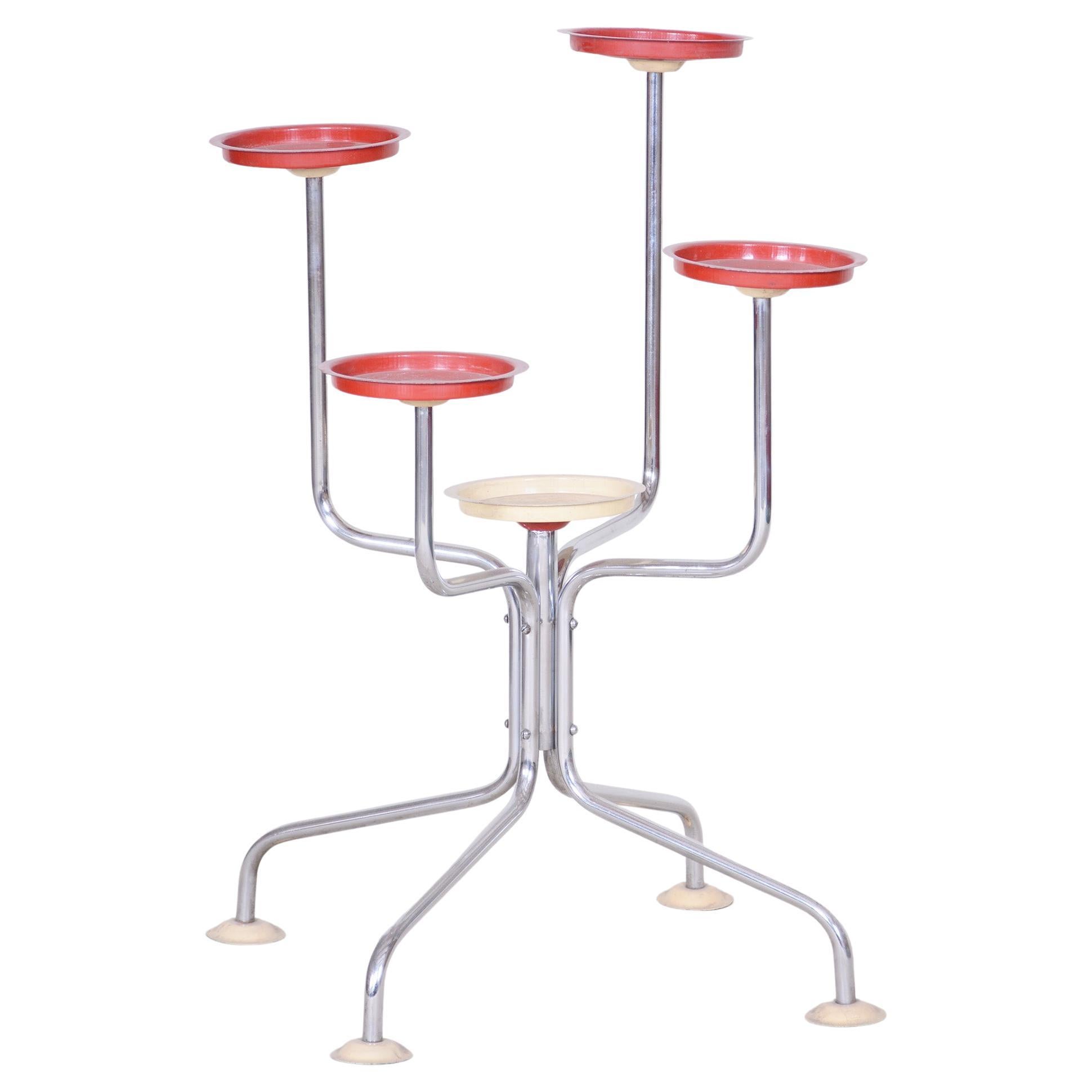 Czech Bauhaus Flower Stand Made of Chrome Plated Steel, Stable, 1930s For Sale