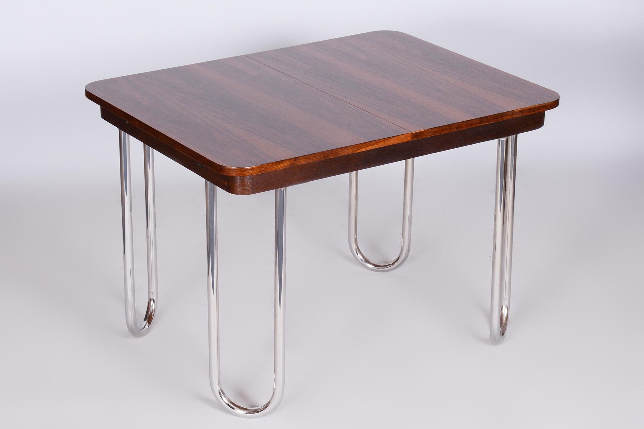 Czech Bauhaus Folding Dining Table Designed by R. Slezak, 1930s, Restored, Oak 6