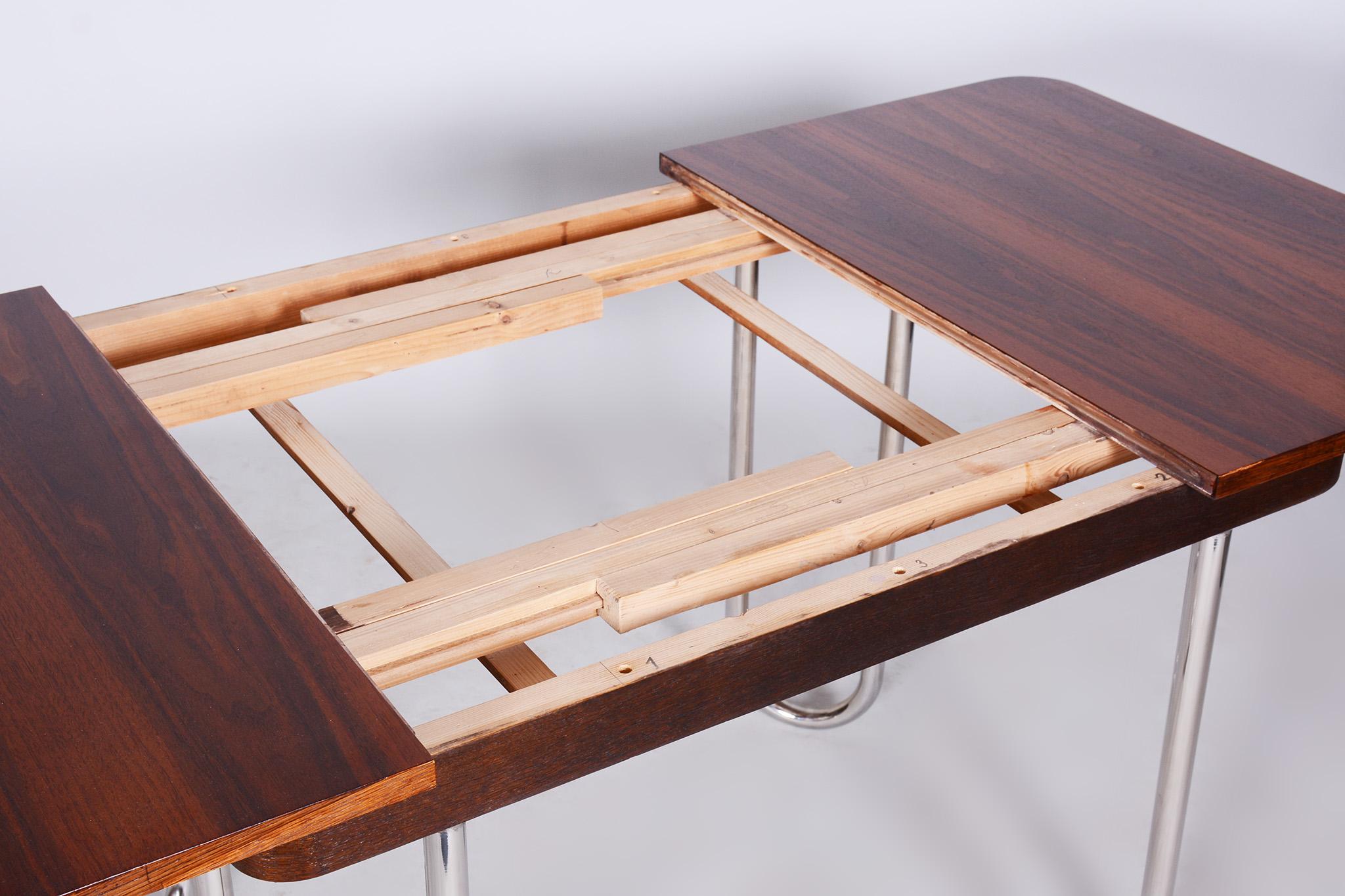 Czech Bauhaus Folding Dining Table Designed by R. Slezak, 1930s, Restored, Oak 7