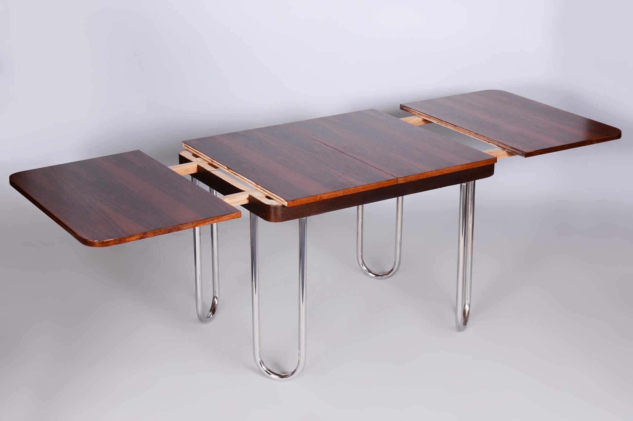 Czech Bauhaus Folding Dining Table Designed by R. Slezak, 1930s, Restored, Oak 10