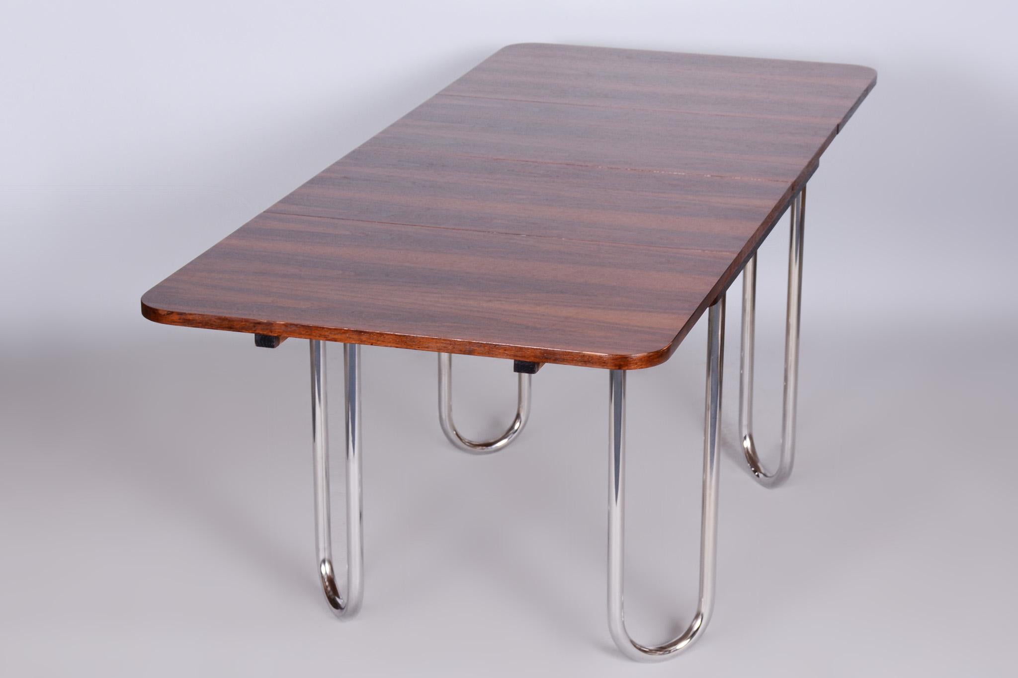 Czech Bauhaus Folding Dining Table Designed by R. Slezak, 1930s, Restored, Oak 11