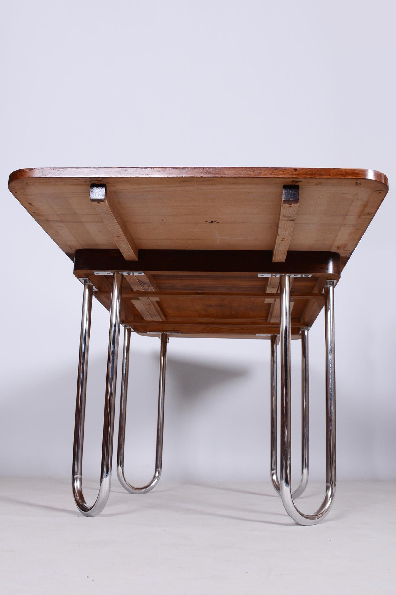 Czech Bauhaus Folding Dining Table Designed by R. Slezak, 1930s, Restored, Oak 12