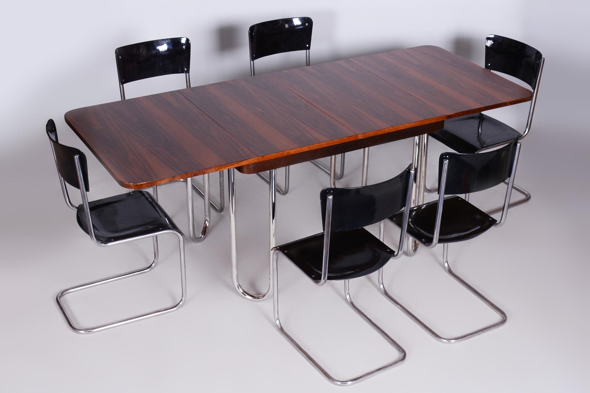 Mid-20th Century Czech Bauhaus Folding Dining Table Designed by R. Slezak, 1930s, Restored, Oak