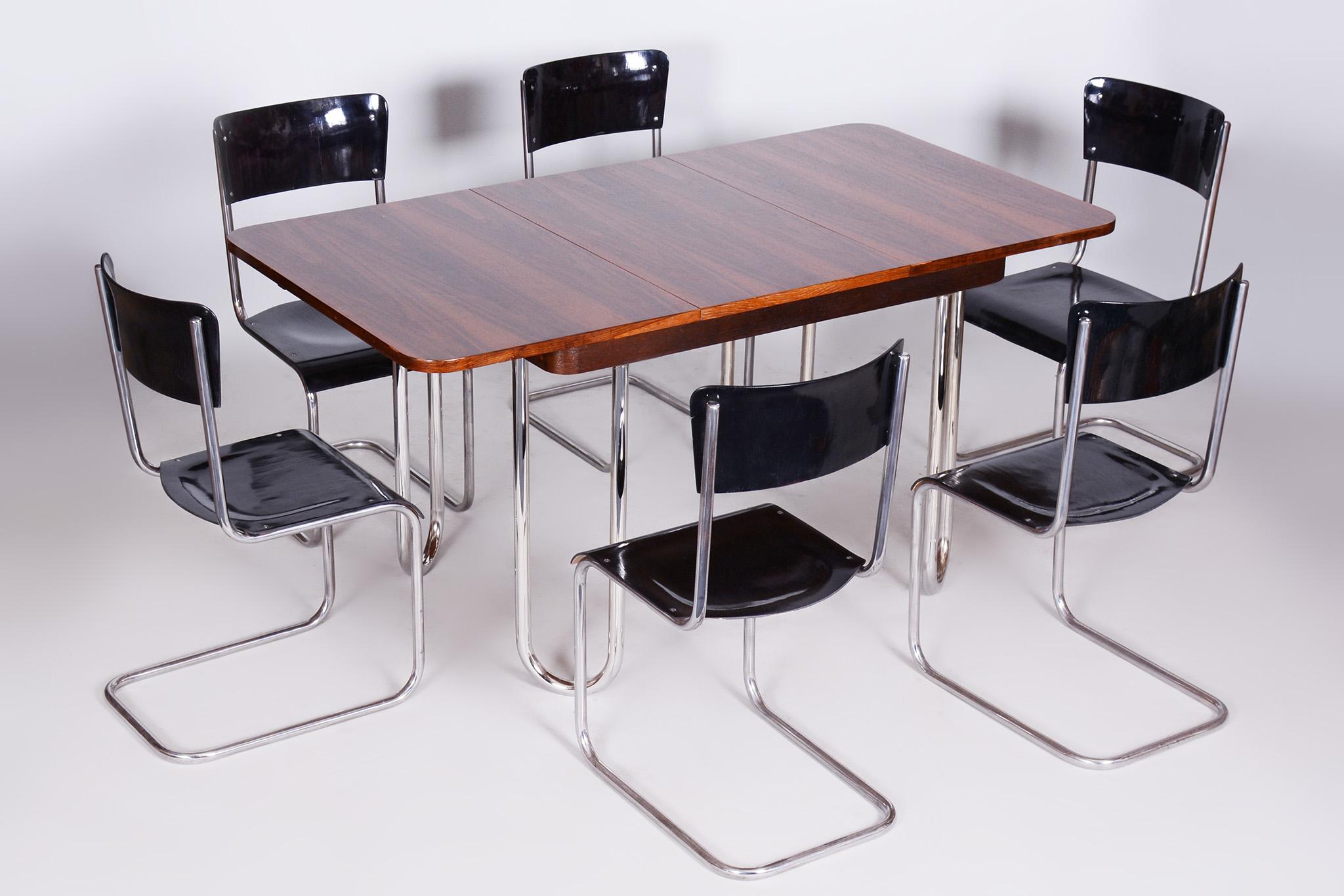Wood Czech Bauhaus Folding Dining Table Designed by R. Slezak, 1930s, Restored, Oak