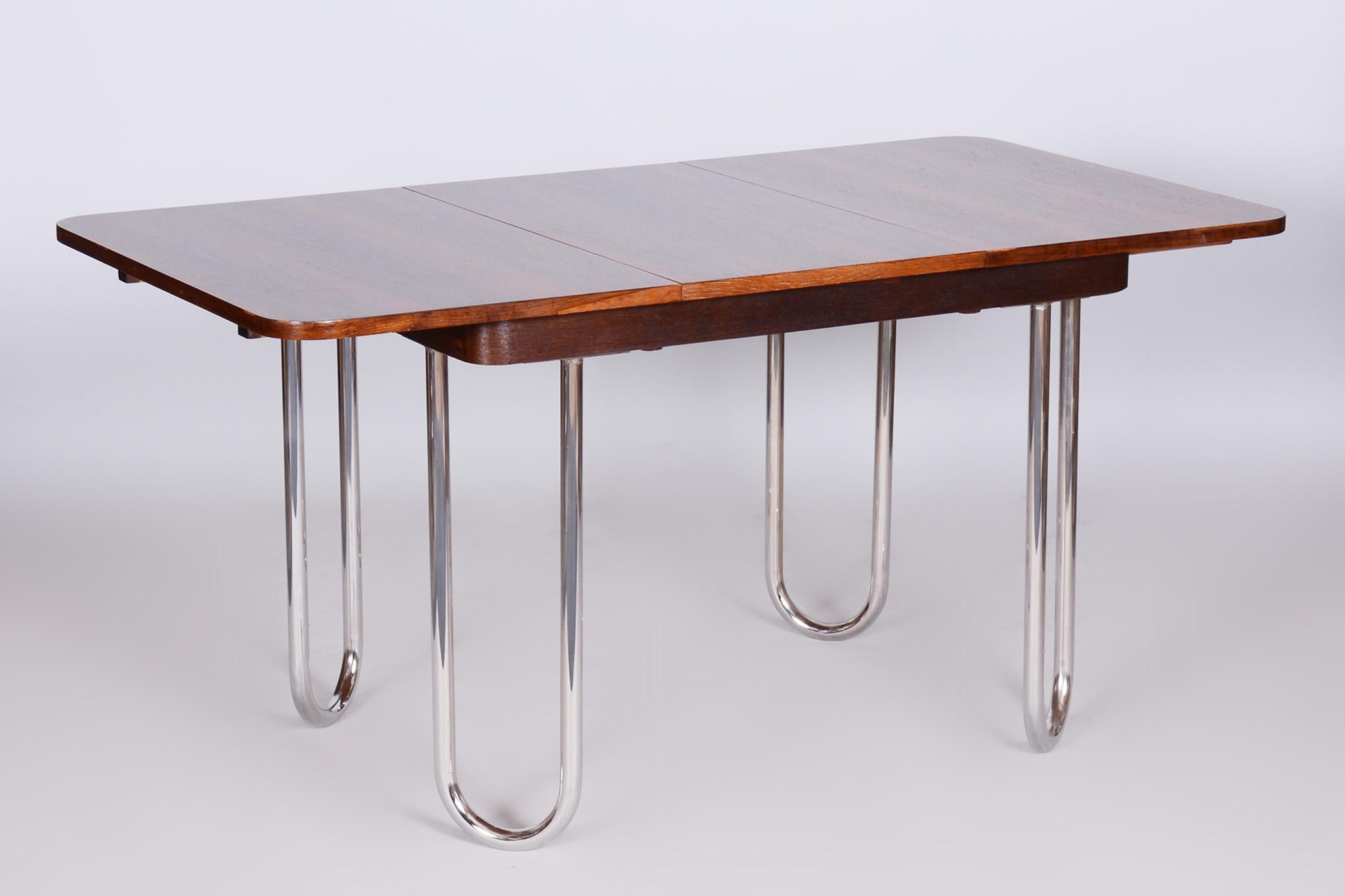 Czech Bauhaus Folding Dining Table Designed by R. Slezak, 1930s, Restored, Oak 1