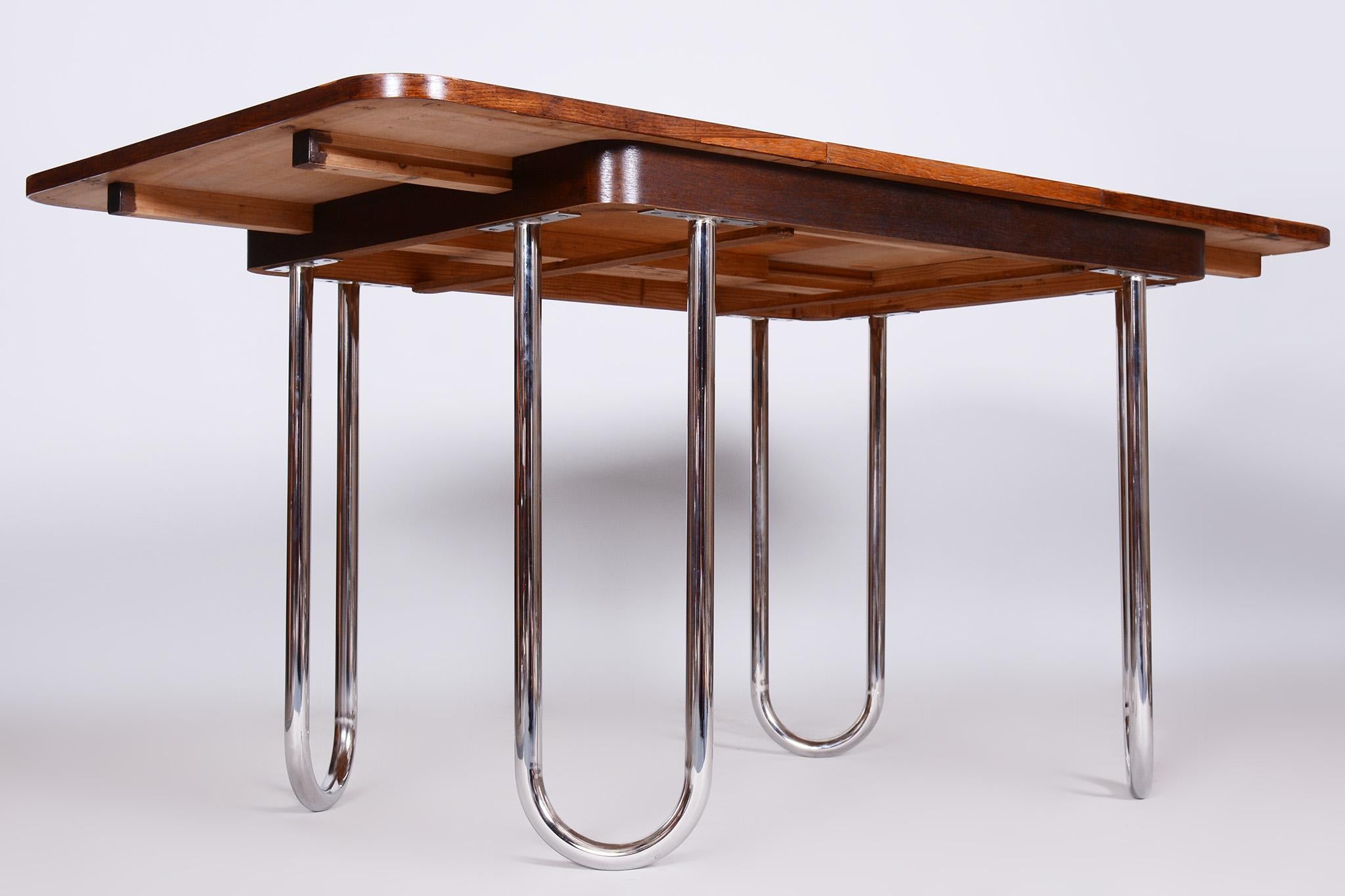 Czech Bauhaus Folding Dining Table Designed by R. Slezak, 1930s, Restored, Oak 2