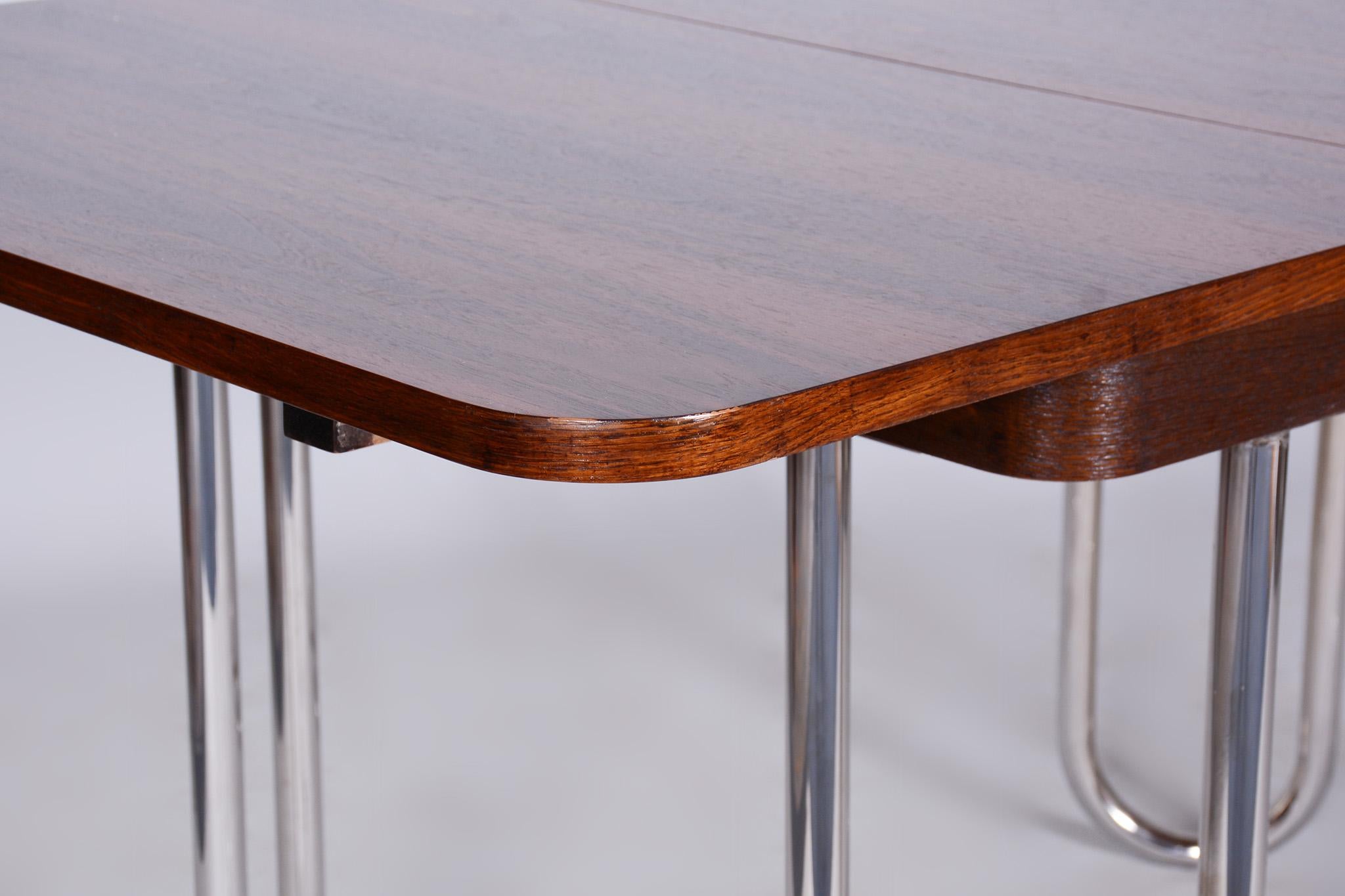 Czech Bauhaus Folding Dining Table Designed by R. Slezak, 1930s, Restored, Oak 4