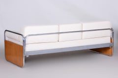 Canapé Bauhaus tchèque ivoire tubulaire chromé de Hynek Gottwald, nouvelle tapisserie, années 1930