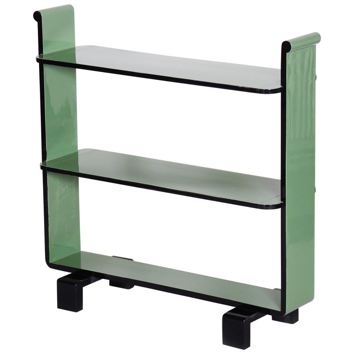 Czech Bauhaus Style Black and Green Étagère by UP Zavody, High Gloss, 1930s