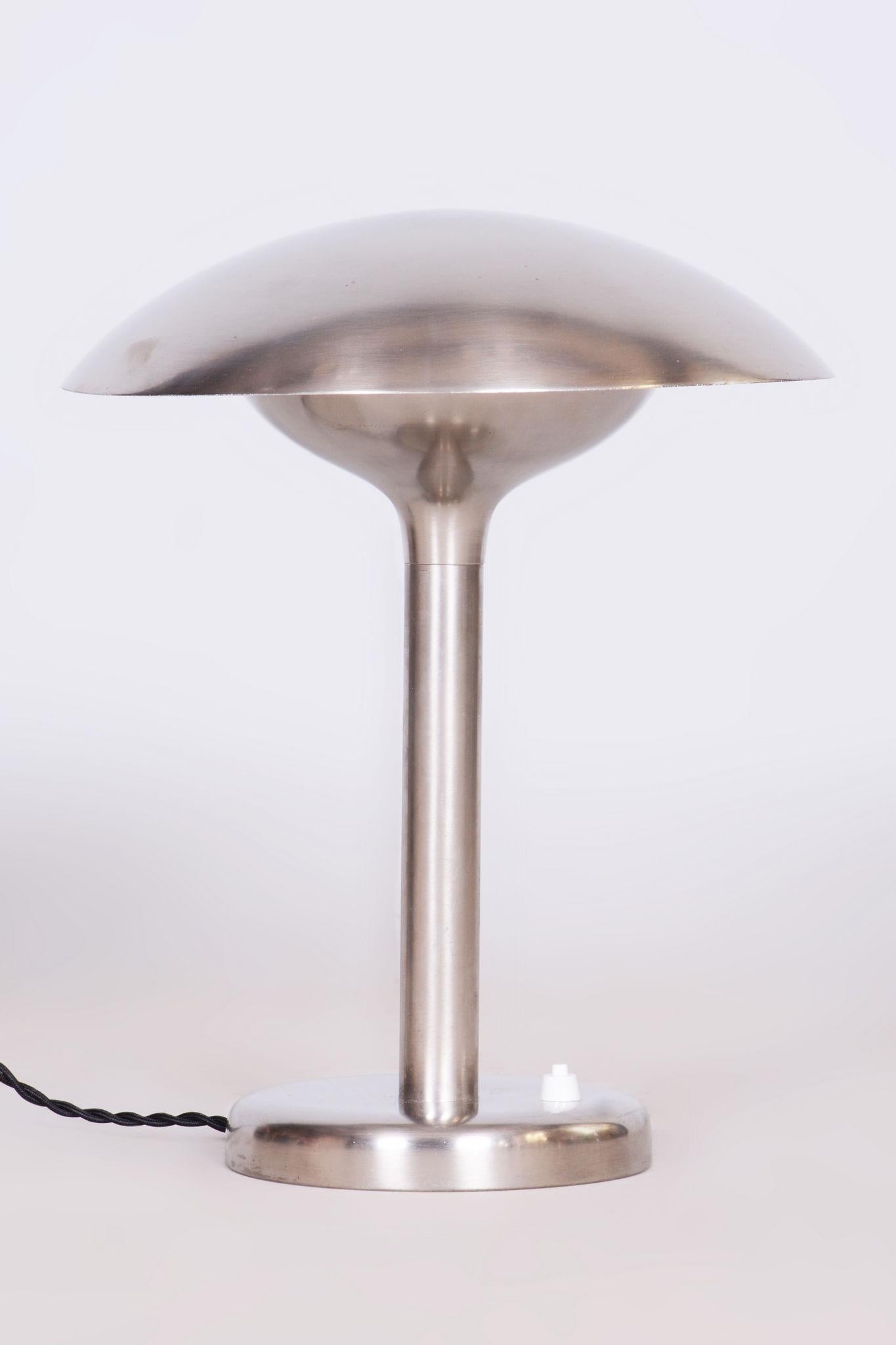 Czech Bauhaus Table Lamp, Designer František Anýž, Nickle-Plated Steel, 1920s For Sale 1