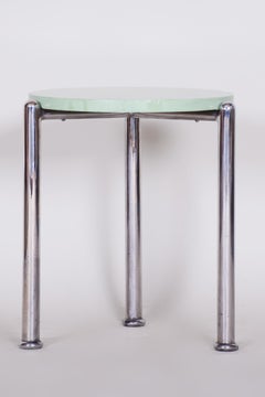 Czech Bauhaus Chrome Small Coffee Table, Lacquered Wood, 1930s, Original Paint