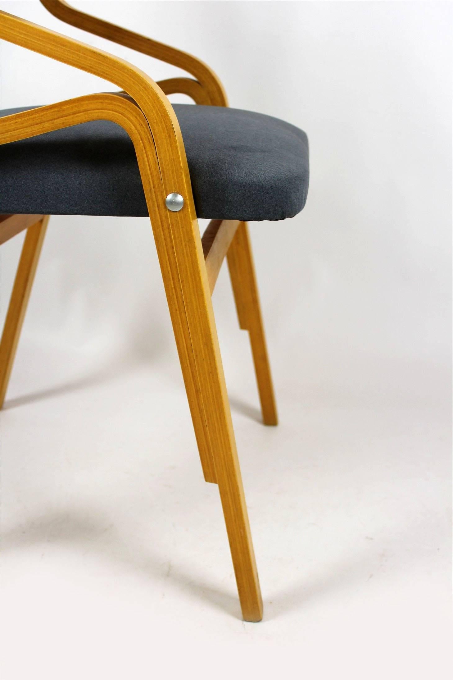 Mid-Century Modern Czech Bent Plywood Chairs from Holesov, 1970s, Set of Four For Sale
