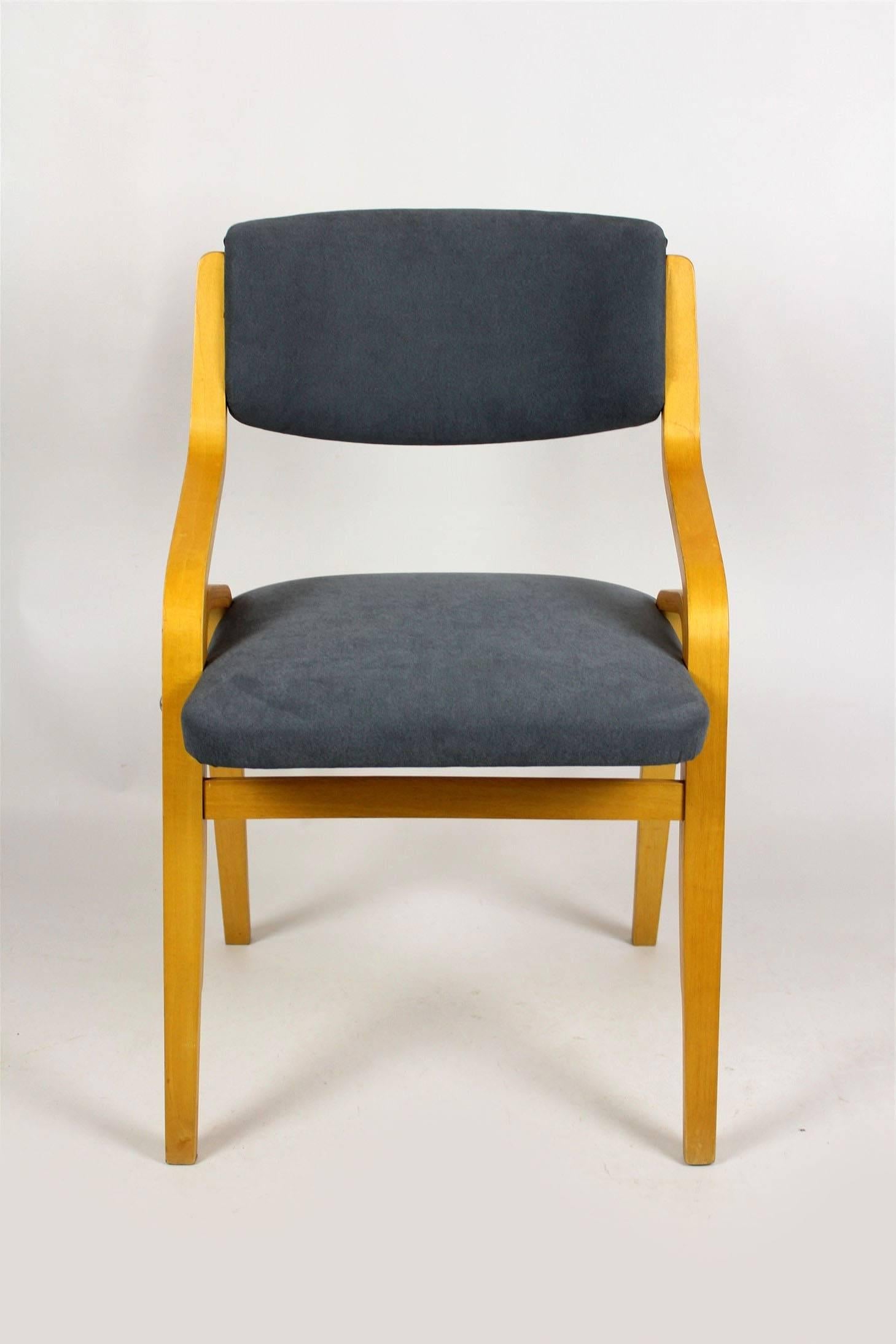 Fabric Czech Bent Plywood Chairs from Holesov, 1970s, Set of Four For Sale