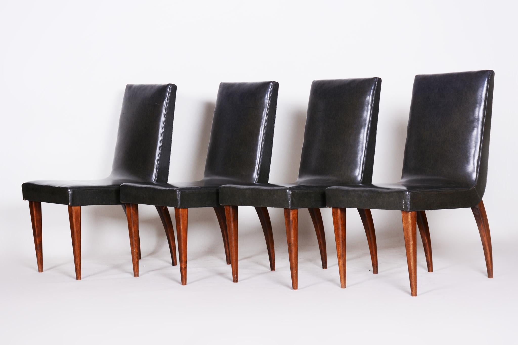 Czech Black Art Deco Chairs, 4 Pcs, Maker UP Zavody, Jindrich Halabala, 1930s In Good Condition For Sale In Horomerice, CZ