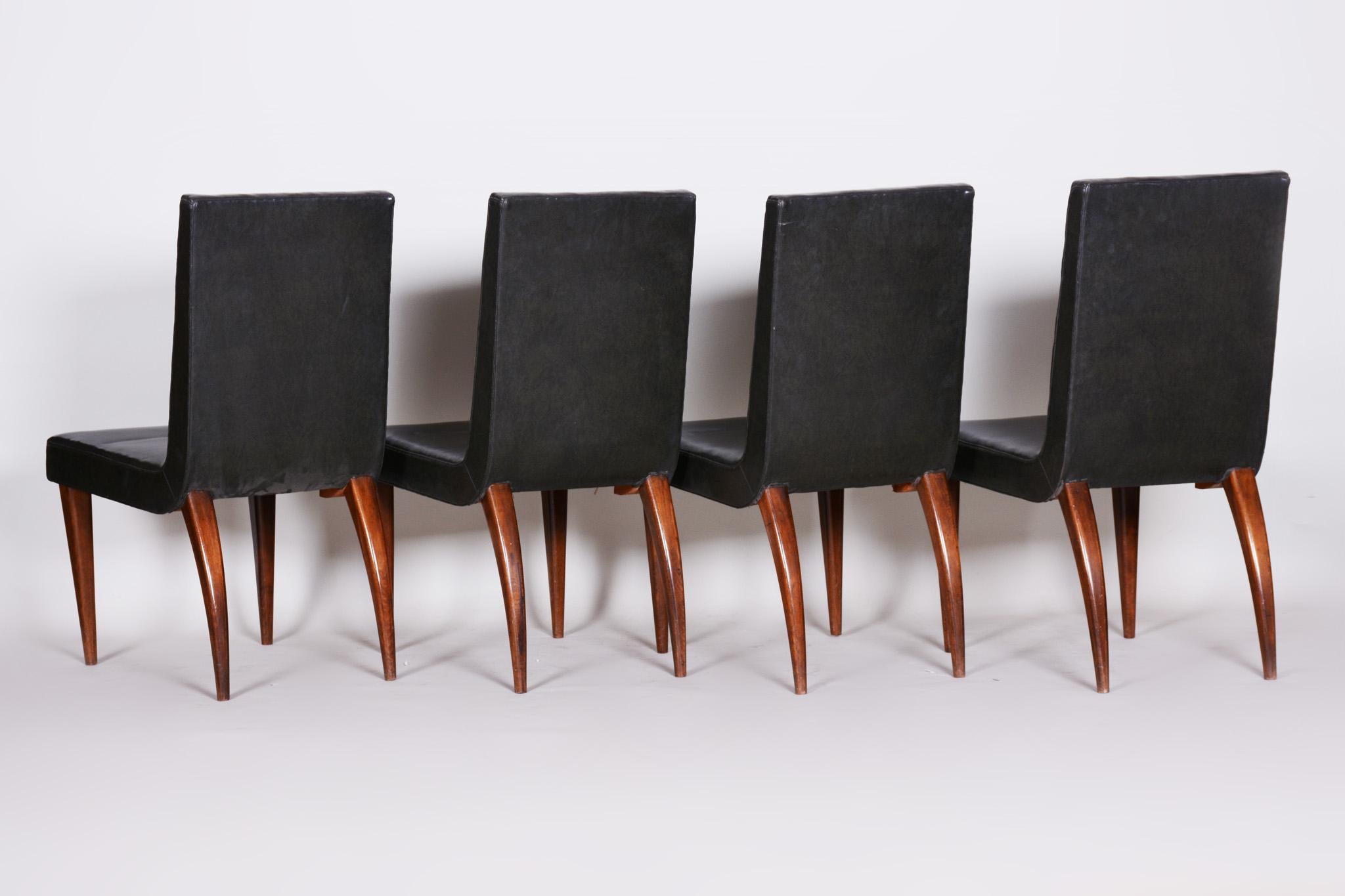 Leather Czech Black Art Deco Chairs, 4 Pcs, Maker UP Zavody, Jindrich Halabala, 1930s For Sale