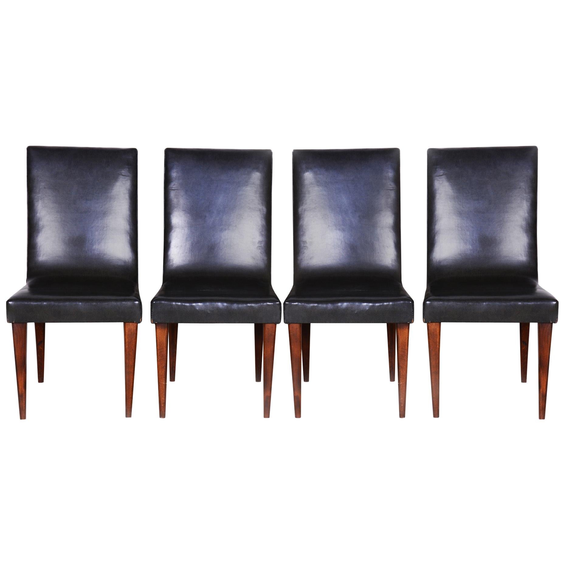 Czech Black Art Deco Chairs, 4 Pcs, Maker UP Zavody, Jindrich Halabala, 1930s