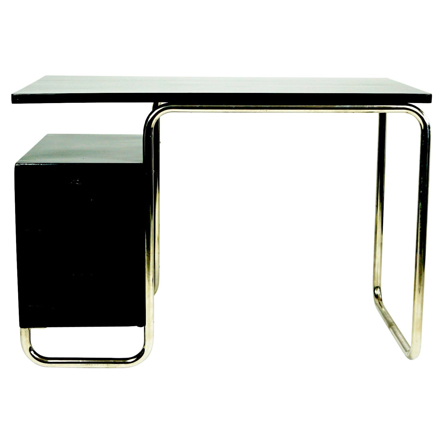 Czech Black Painted Beechwood and Tubular Chrome Bauhaus Desk