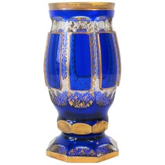 Czech Blue and Gold Bohemian Crystal Vessel, ca. Early 20th Century