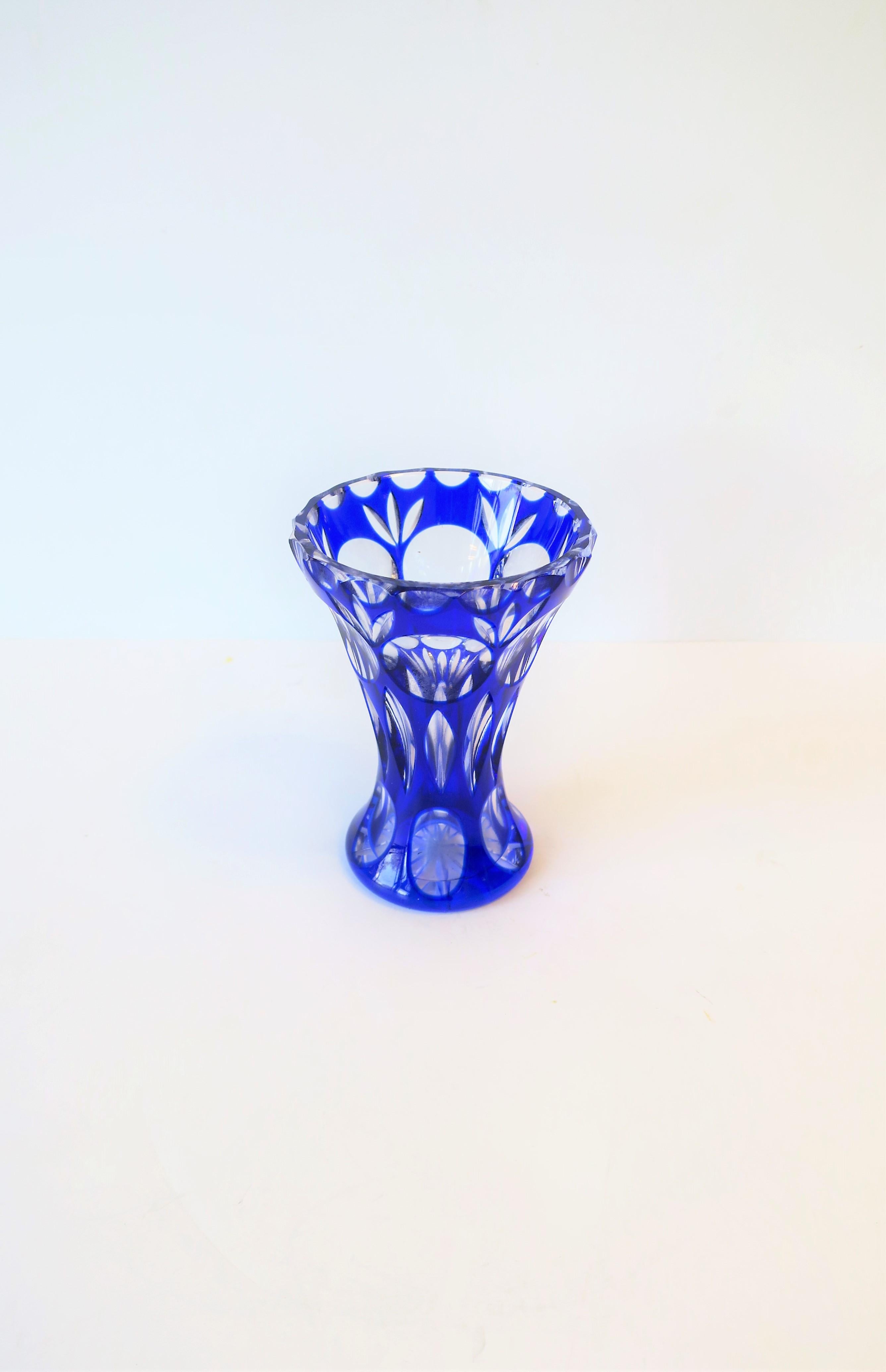 Czech Blue Bohemian Crystal Vase, circa Early 20th Century In Good Condition In New York, NY