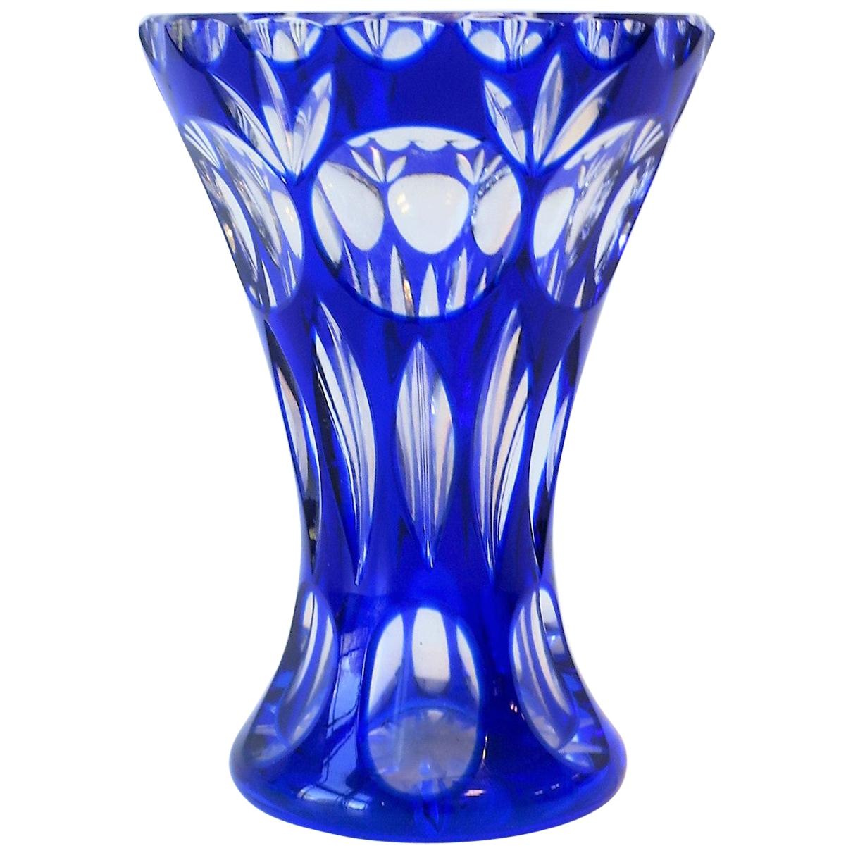 Czech Blue Bohemian Crystal Vase, circa Early 20th Century