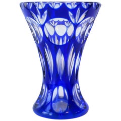 Czech Blue Bohemian Crystal Vase, circa Early 20th Century
