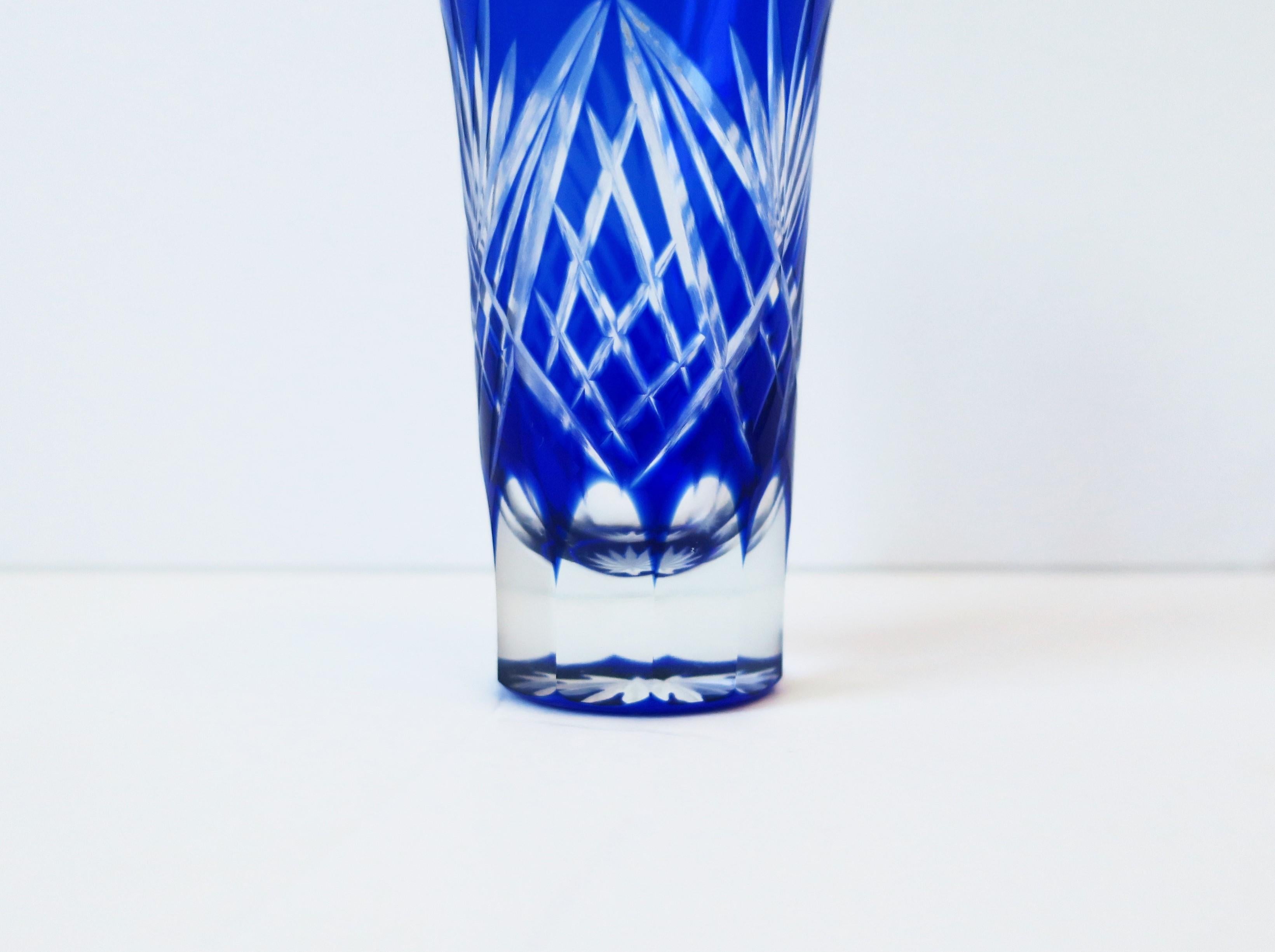 20th Century Czech Blue Bohemian Crystal Vessel or Vase