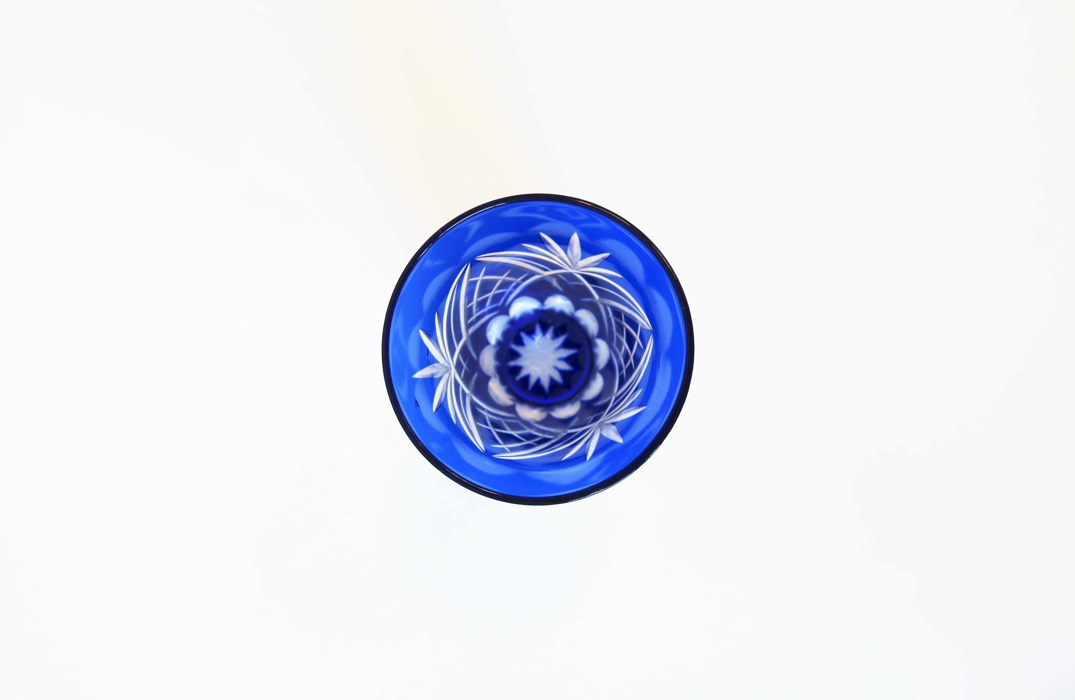 Czech Blue Bohemian Crystal Vessel or Vase 1