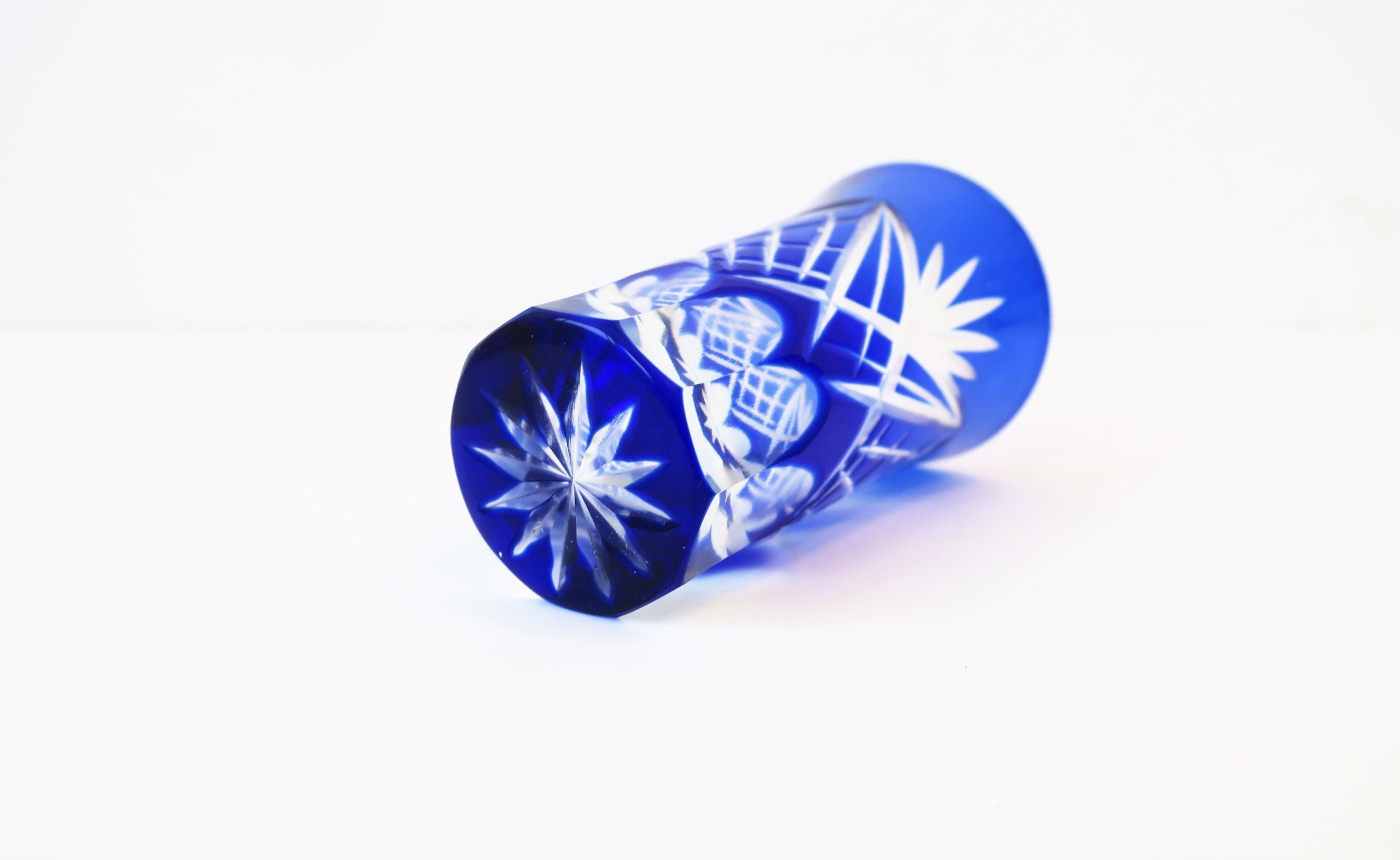 Czech Blue Bohemian Crystal Vessel or Vase 2