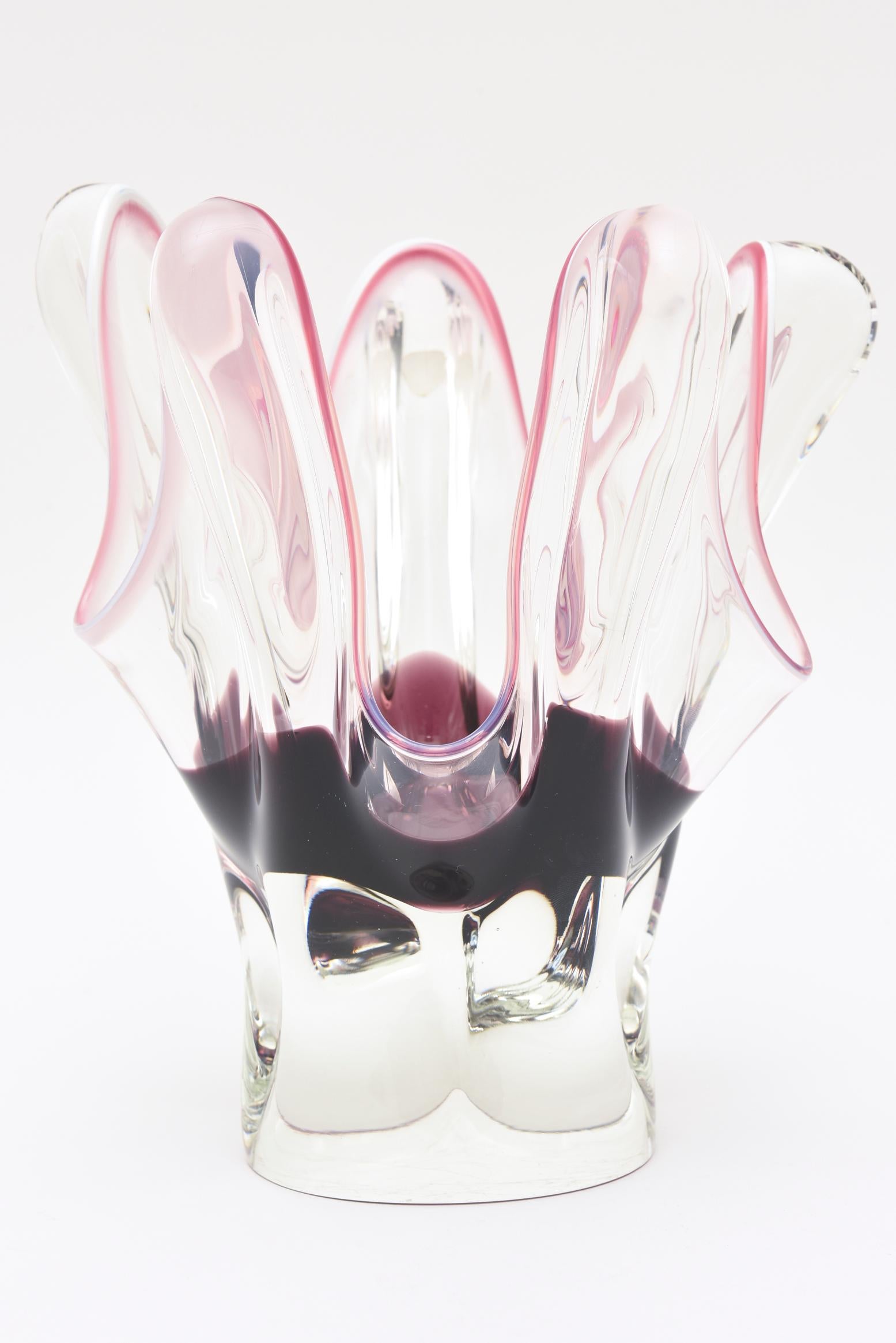 Mid-20th Century Czech Bohemia Sommerso Glass Aubergine Purple Pink Tentacle Vase, 60's